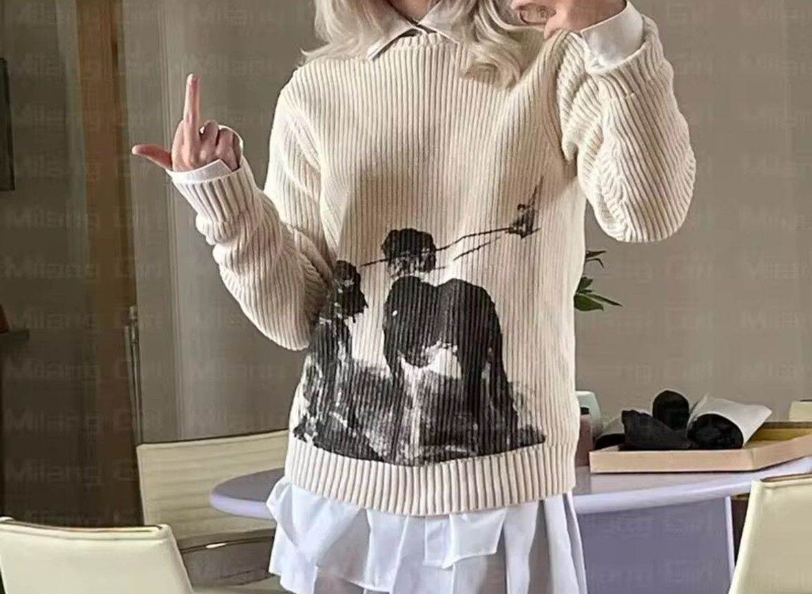 Other Gothic Y2K Anime Dog Friend Jacquard Pullover Knit Sweater Size L / US 10 / IT 46 - 2 Thumbnail