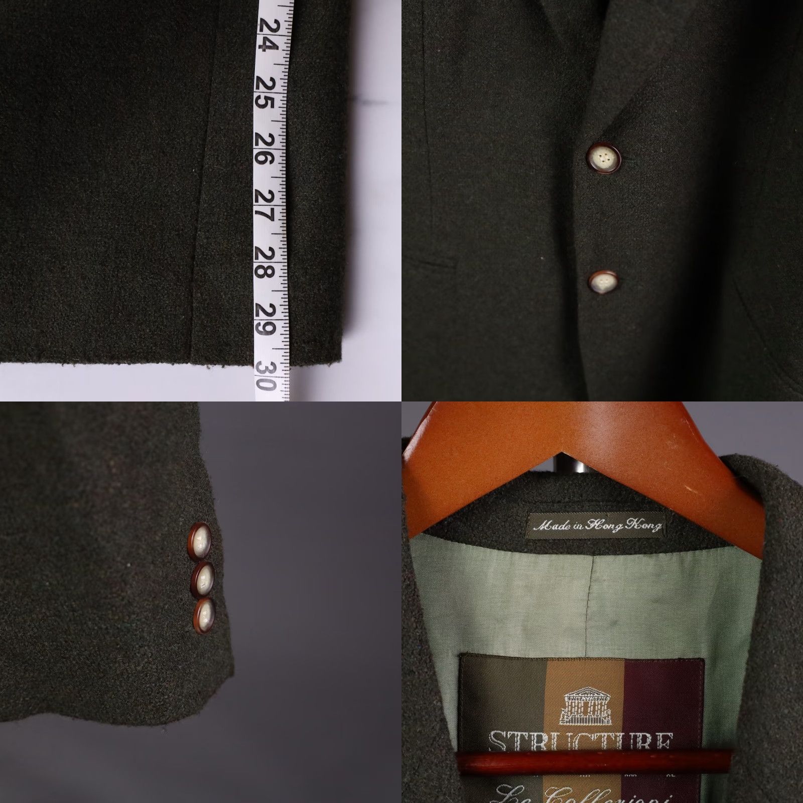 Olive VINTAGE Structure Blazer Jacket Mens M Wool Cashmere Olive Green Hong Kong 90s Size 40R - 8 Thumbnail