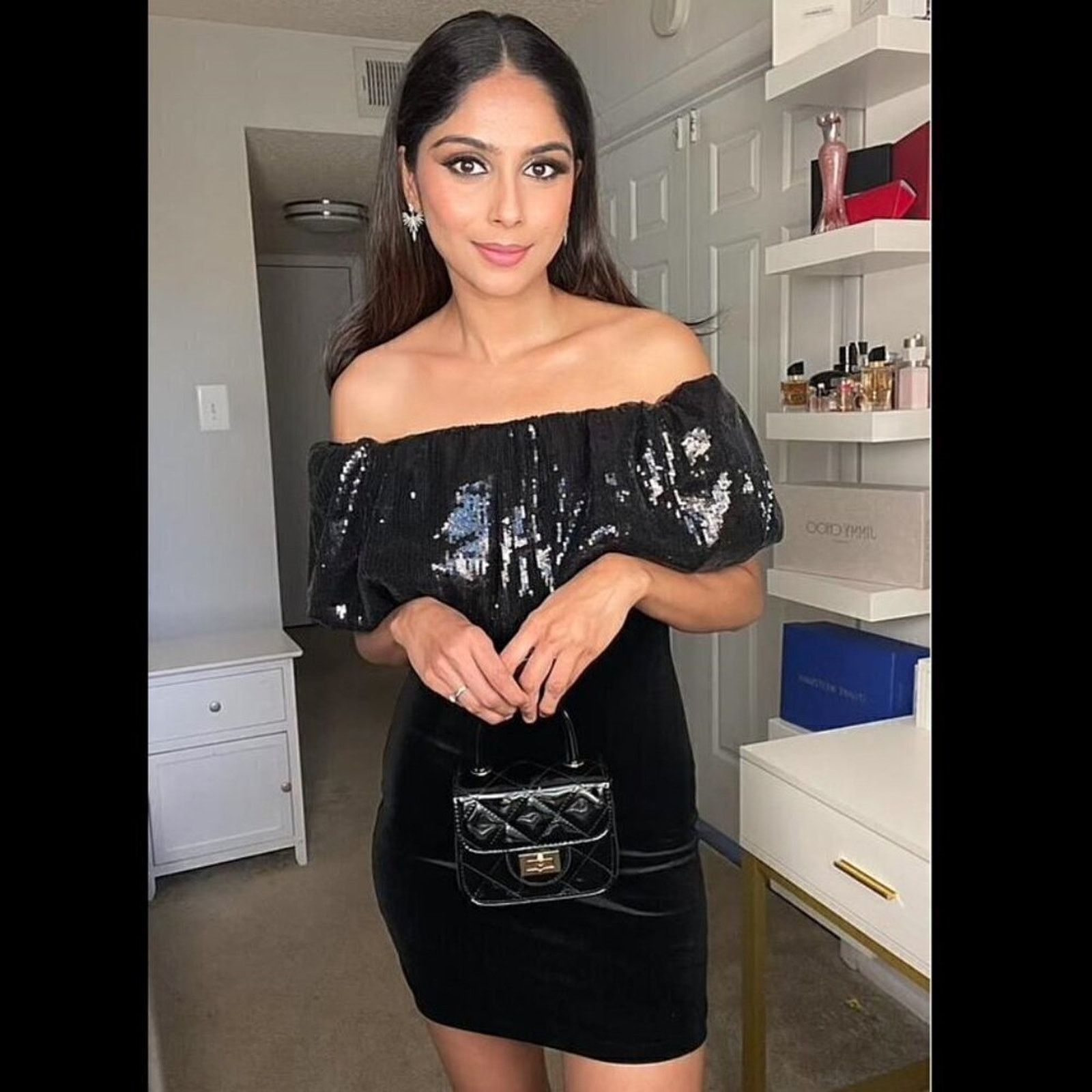 Zara ZARA Off-Shoulder Sequin Bubble Velvet Mini Dress NWT (L) Size L / US 10 / IT 46 - 12 Thumbnail