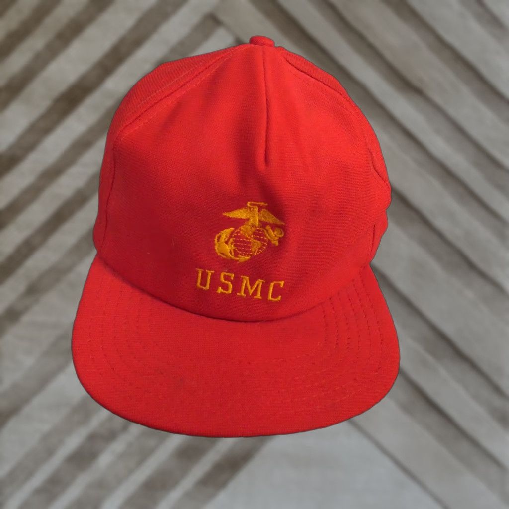 Vintage VINTAGE USMC Hat Cap Adult Red Snap Back 90s Men One Size Cotton Adjustable Snapback Mens Size ONE SIZE - 1 Thumbnail
