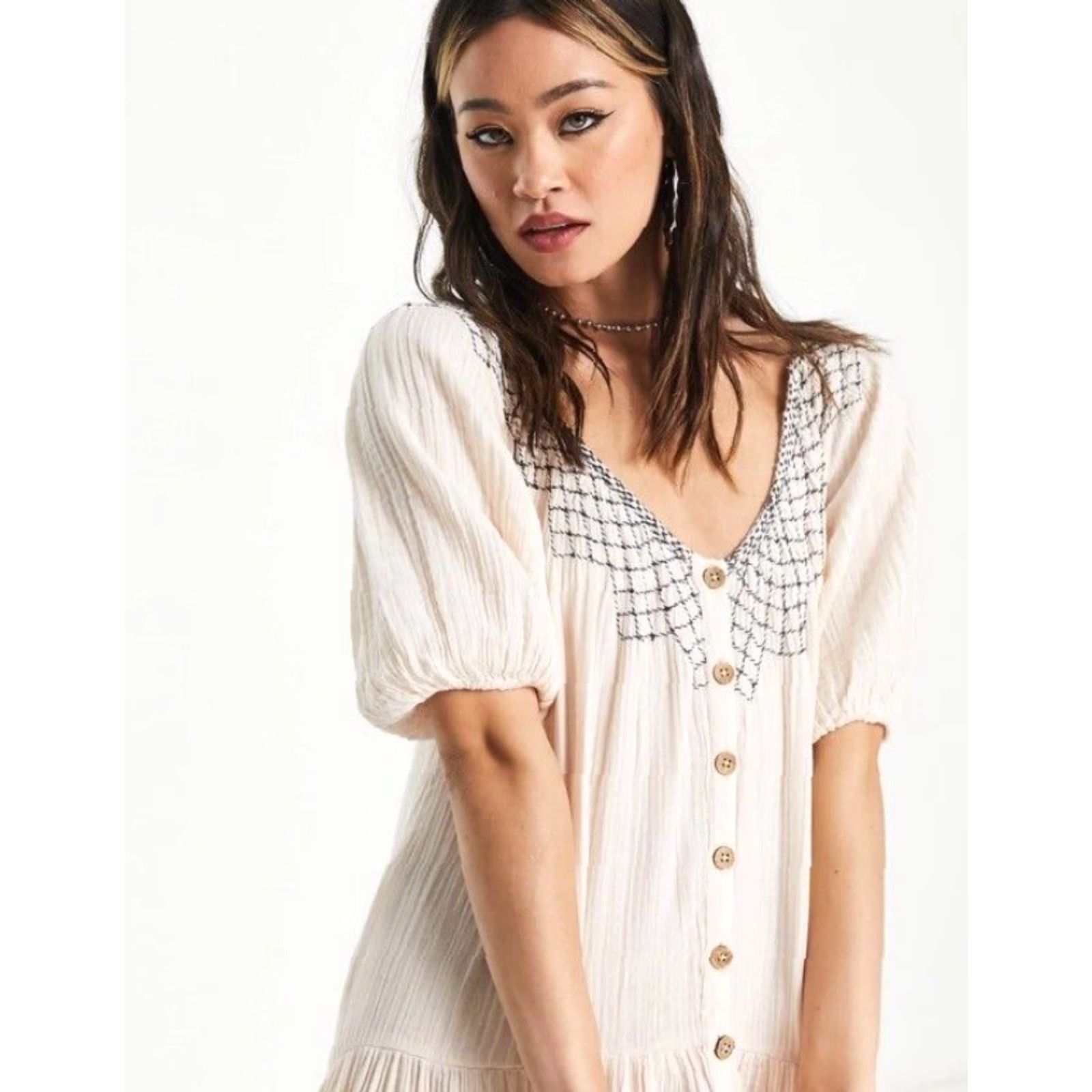 Free People VINTAGE Free People Midi Dress Womens Small Ivory Bohemian 90s Size S / US 4 / IT 40 - 3 Thumbnail
