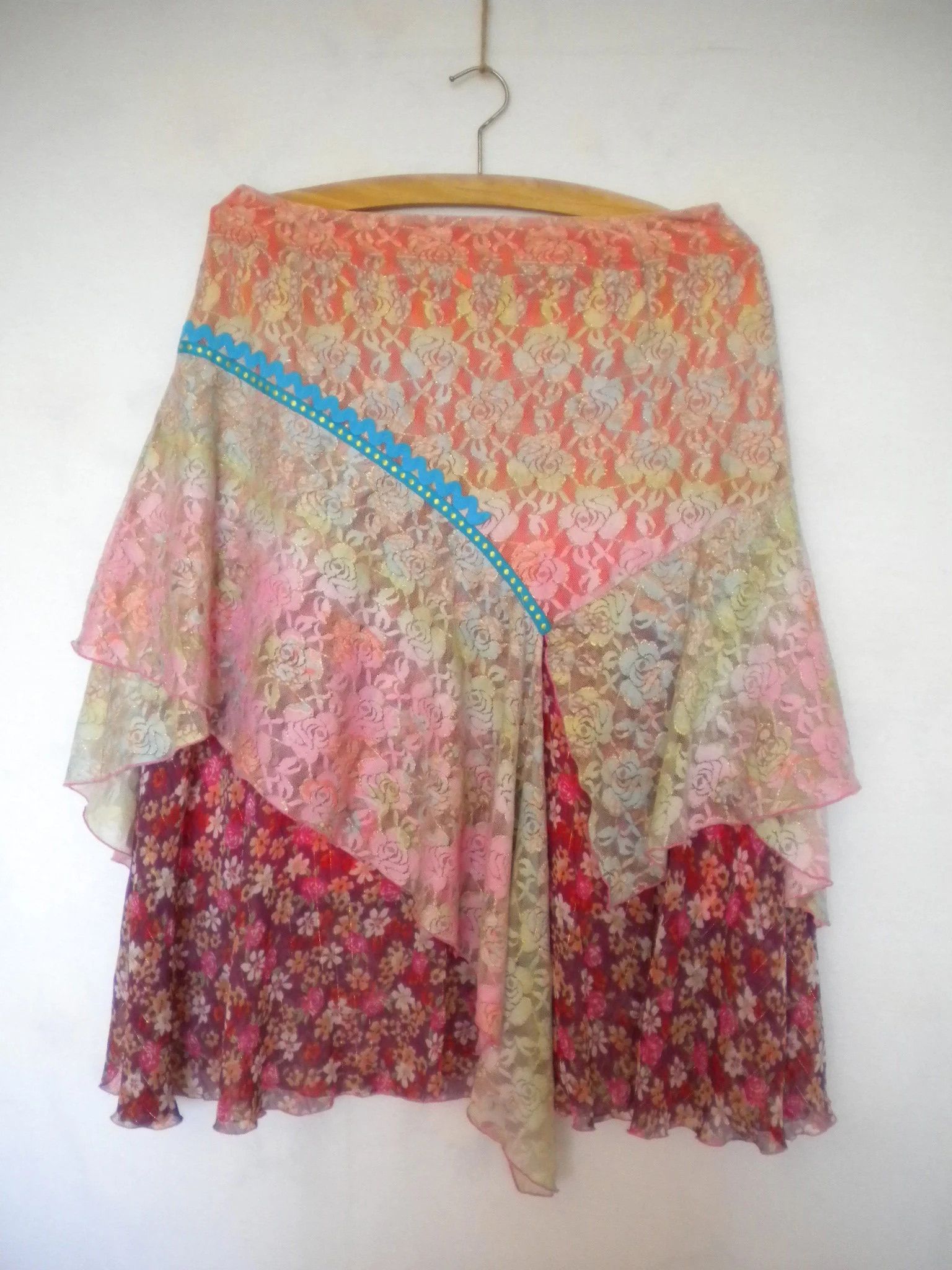 Other Vintage floral lace chiffon skirt, ruffled gypsy mesh skirt Size 27" / US 4 / IT 40 - 2 Thumbnail