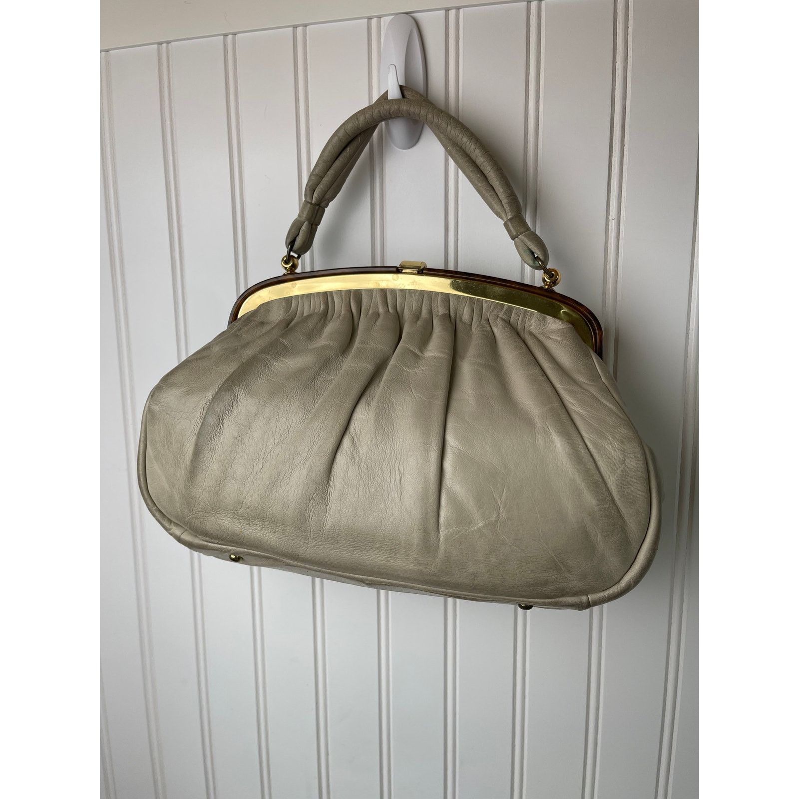 Vintage Etra VTG 50-60s Pleated Leather Handbag Elbief Frame White Size ONE SIZE - 2 Thumbnail