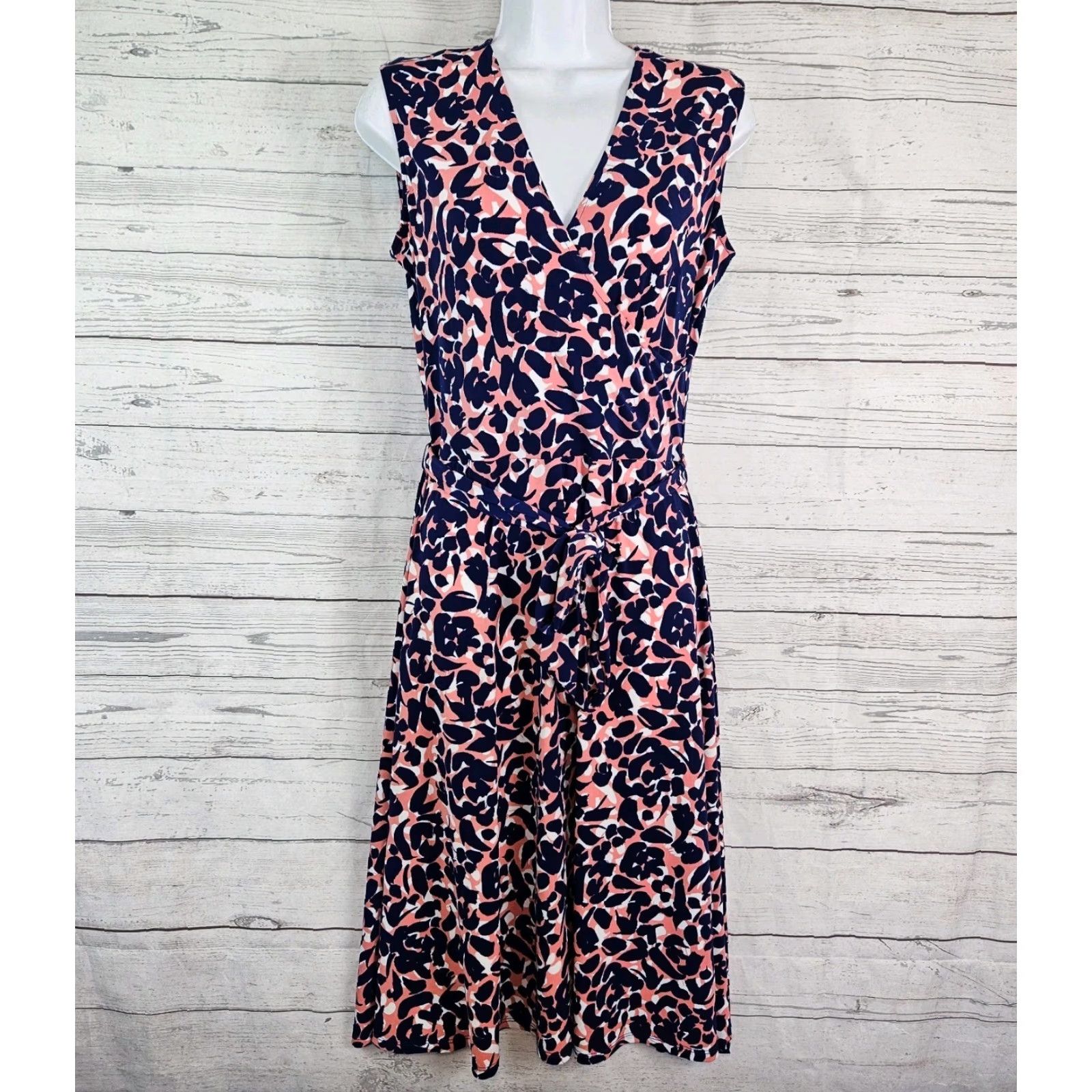 Vintage Leota Dress Womens Midi A-Line Sleeveless V-Neck Blue Pink SZ M / Pink Blue / Leota / Dress / Sleeveless / V-Neck Size M / US 6-8 / IT 42-44 - 2 Thumbnail