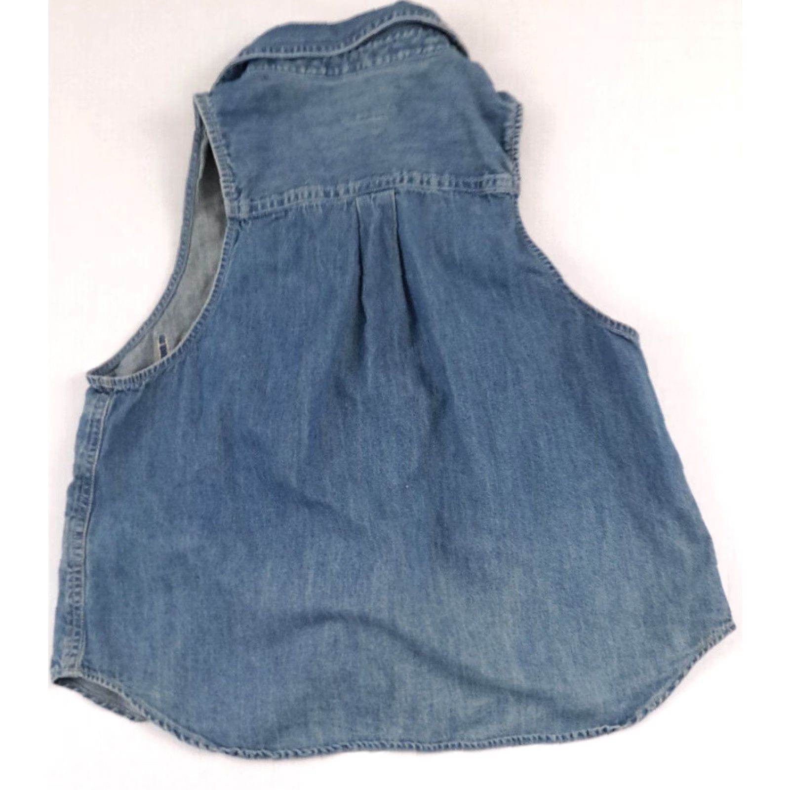 Chaps Chaps Vest Denim Cotton Blue 90s Solid Button Short 25in Long Women M - Casual Workwear Size 32" / US 10 / IT 46 - 5 Thumbnail