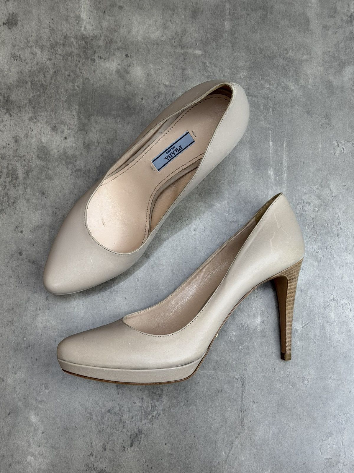 Prada Prada Beige Leather Platform Heels Pumps Size 37 1/2 Size US 7.5 / IT 37.5 - 1 Thumbnail