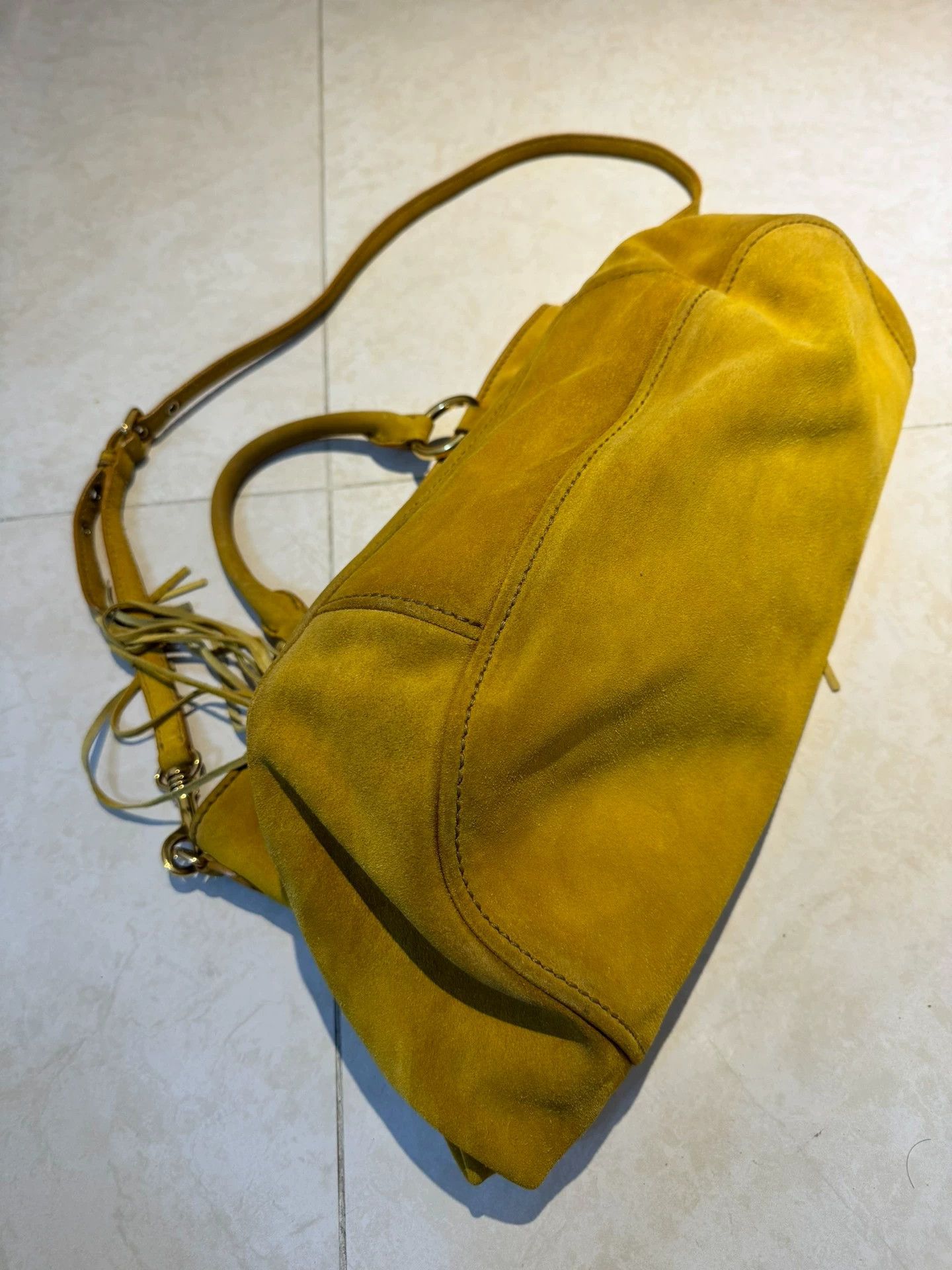 Prada MIU MIU Tassel Suede Crossbody Bag Glace Calf Khaki/Gold Size ONE SIZE - 3 Thumbnail