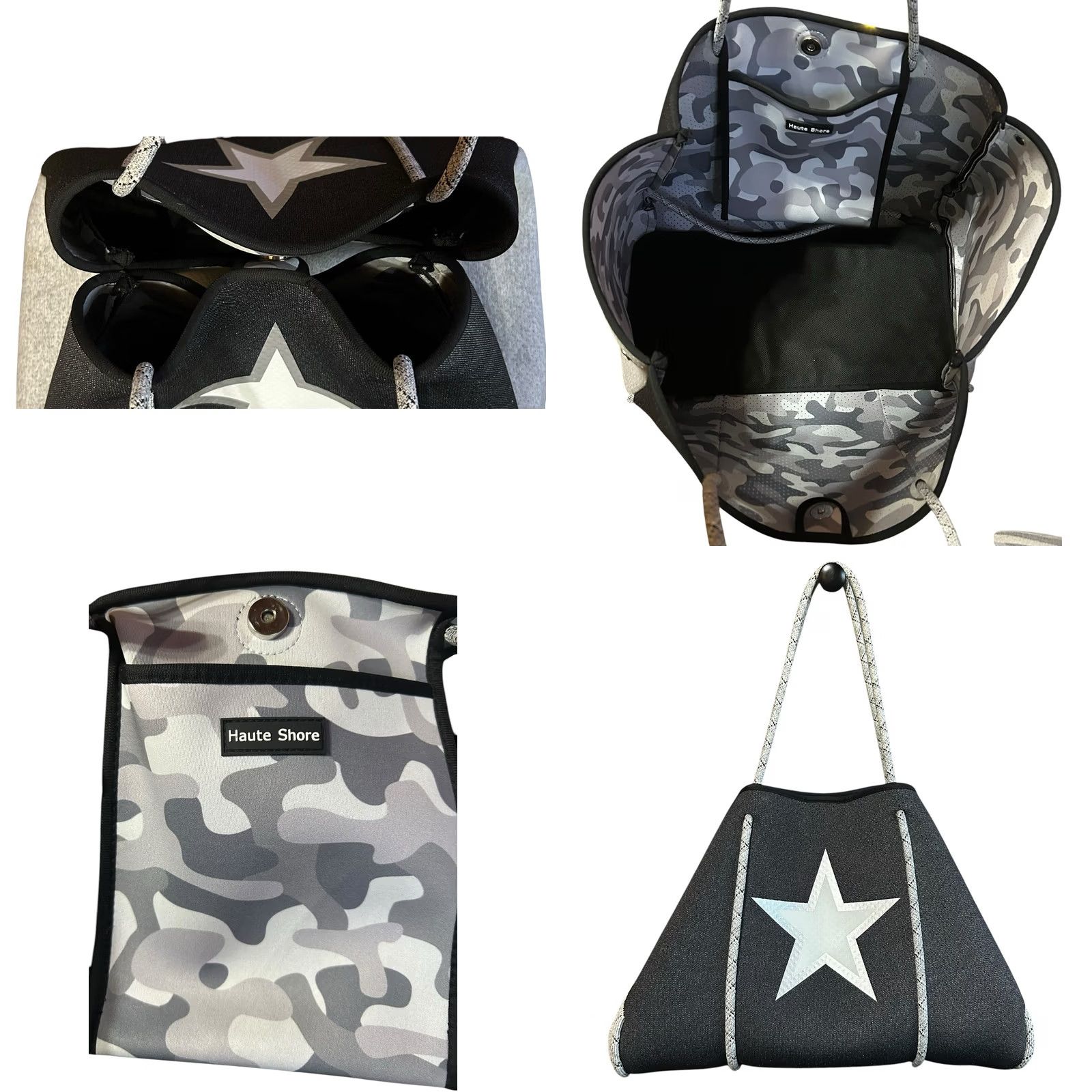 Vintage Haute Shore Large Neoprene Gray Star Tote Shoulder Hand Bag Women’s Purse Mens? Size ONE SIZE - 11 Thumbnail