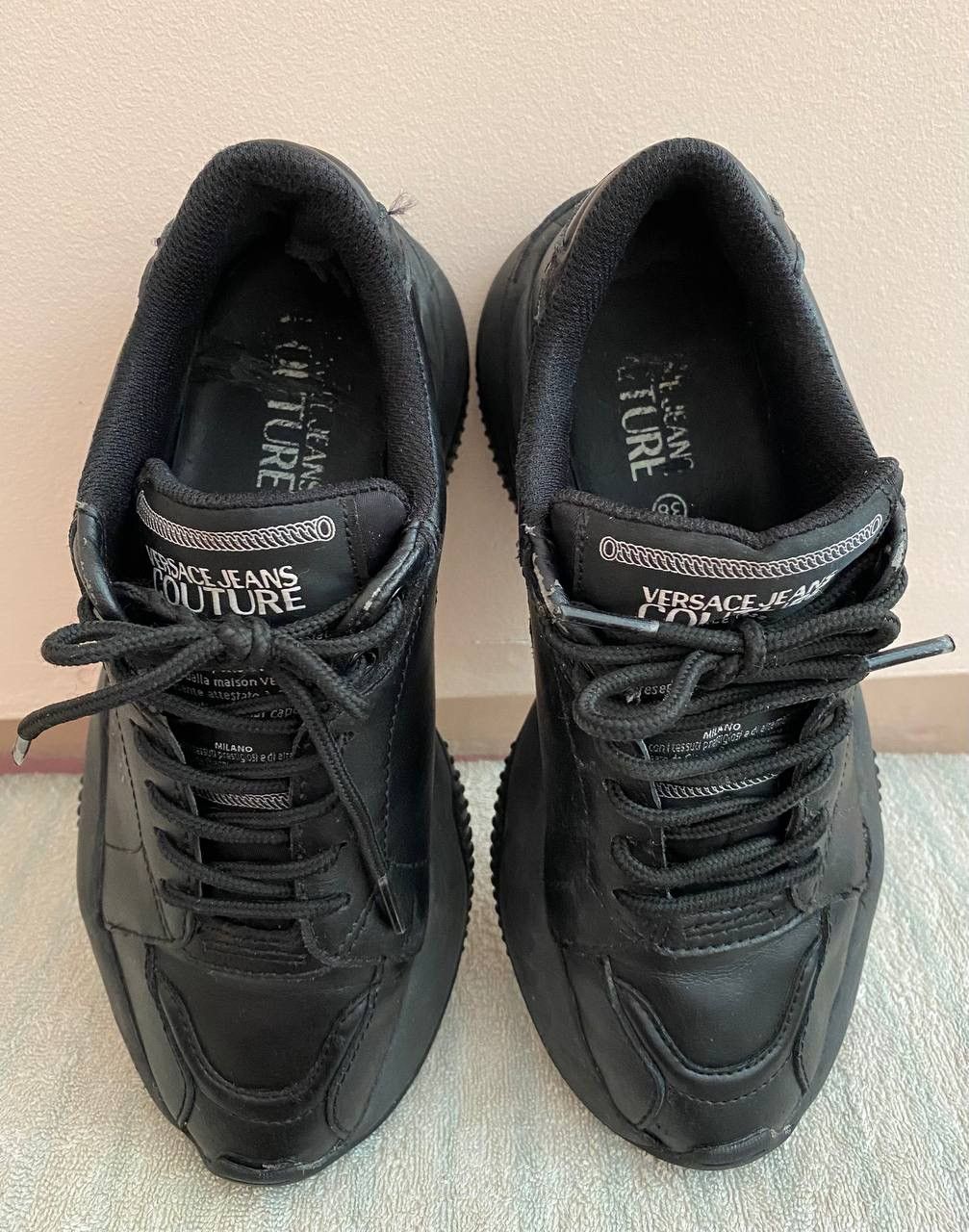 Versace Jeans Couture 📌 Versace Jeans Couture Black Signature Classic Sneakers Size US 5.5 / EU 38 - 9 Thumbnail