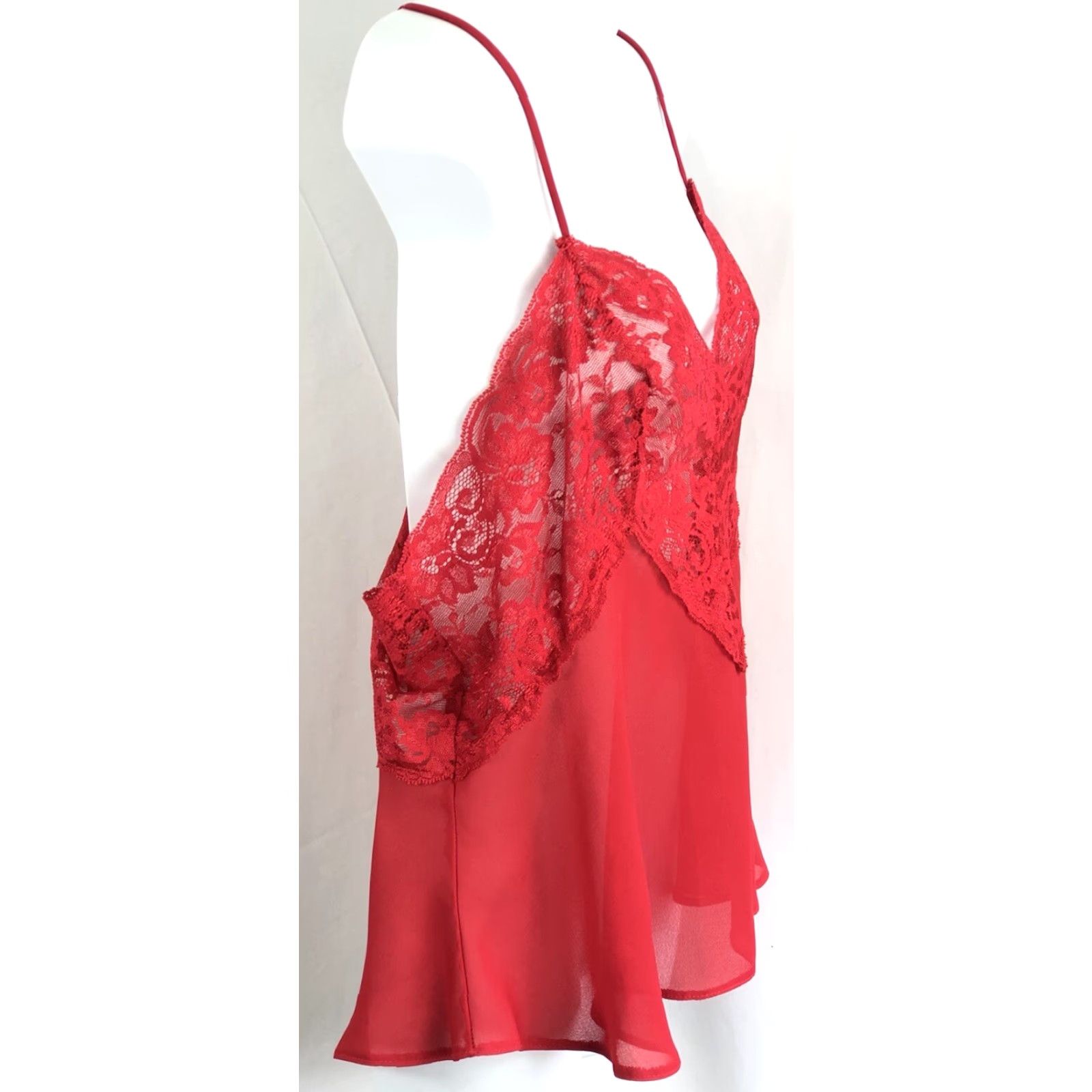 Vintage VINTAGE Camisole Lingerie Red Lace Sweetheart V-Neck 1970s L Fairy Whimsgoth Size ONE SIZE - 2 Thumbnail