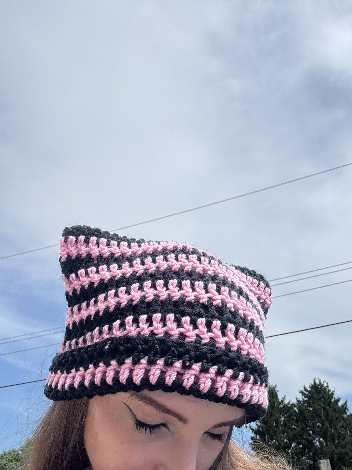 Handmade Crochet Cat Beanie - Black & Pink Size ONE SIZE - 8 Thumbnail