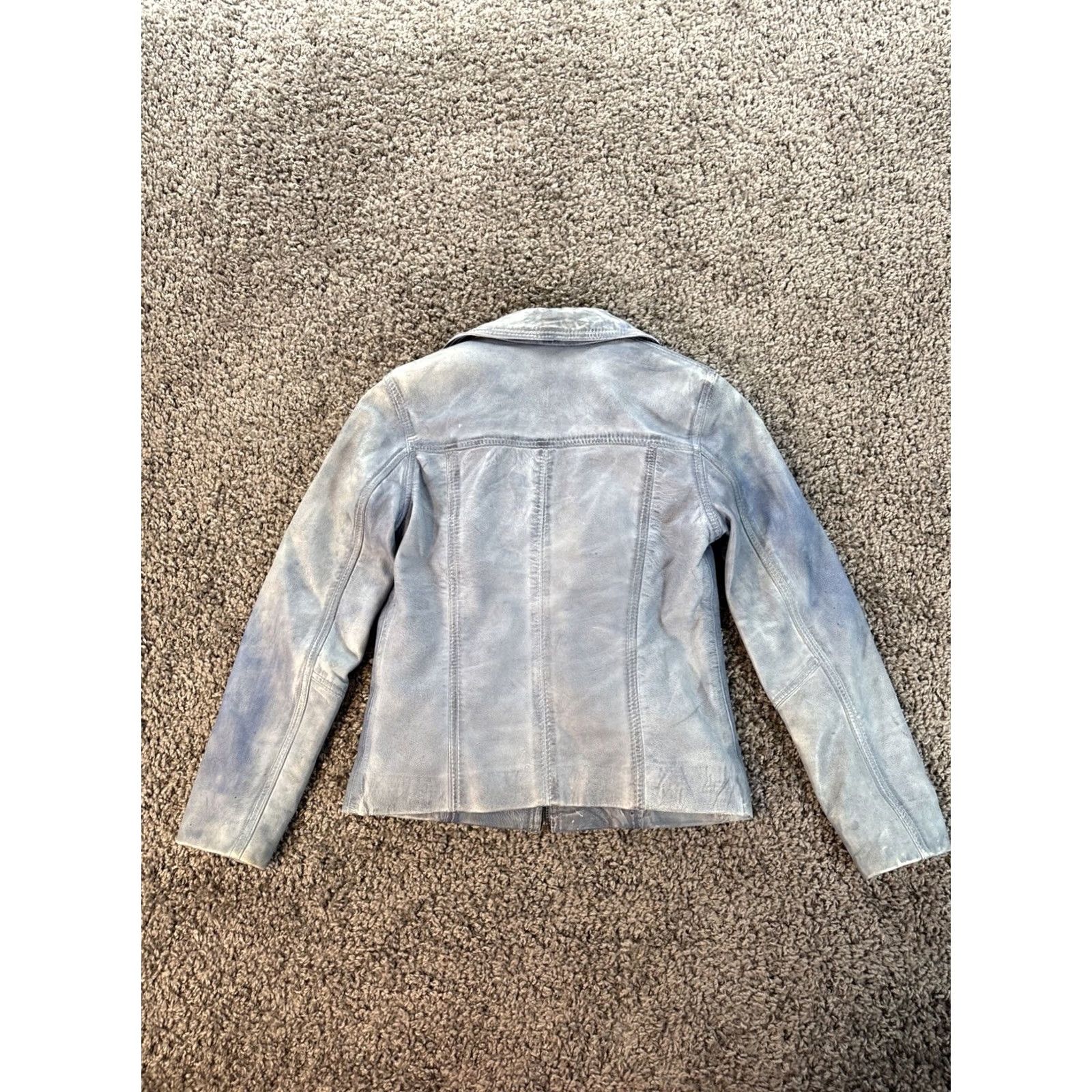 Vintage VINTAGE David Moore Leather Jacket Womens XS Blue Lined Full Zip Moto Distressed Classic Motorcycle Size XS / US 0-2 / IT 36-38 - 7 Thumbnail