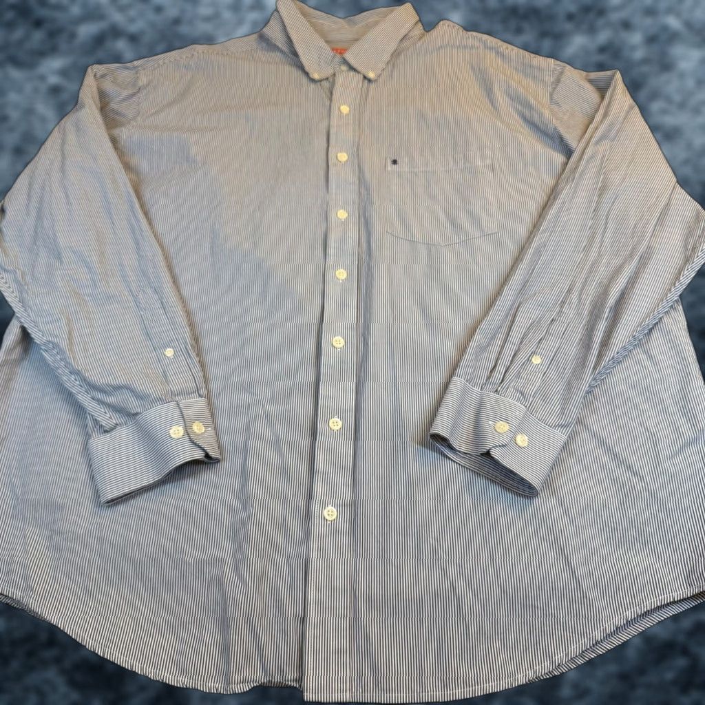 Izod VINTAGE IZOD Button-Down Shirt Mens 3XLT Blue White Striped Long Sleeve 3XL Tall Size US XXL / EU 58 / 5 - 1 Thumbnail