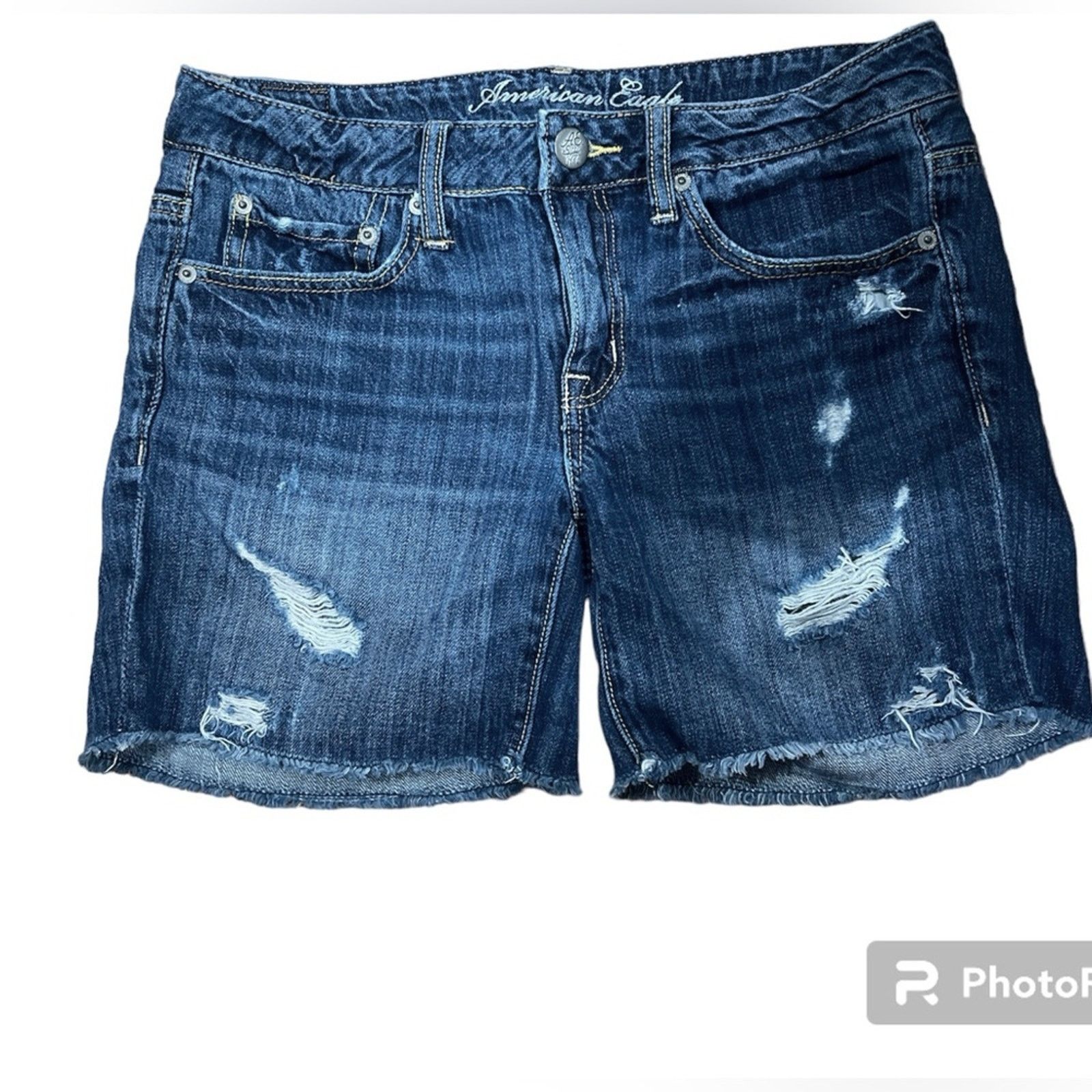 American Eagle Outfitters AMERICAN EAGLE Live Your Life Distressed Denim Shorts Sz 2 Size 26" / US 2 / IT 38 - 2 Thumbnail