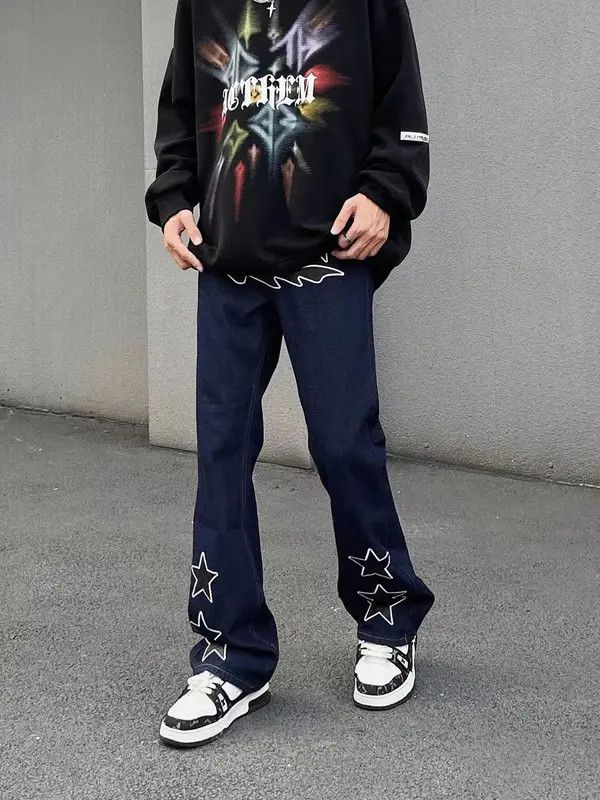 VIBE High street trendy star embroidered micro-flared jeans Size US 32 / EU 48 - 1 Thumbnail