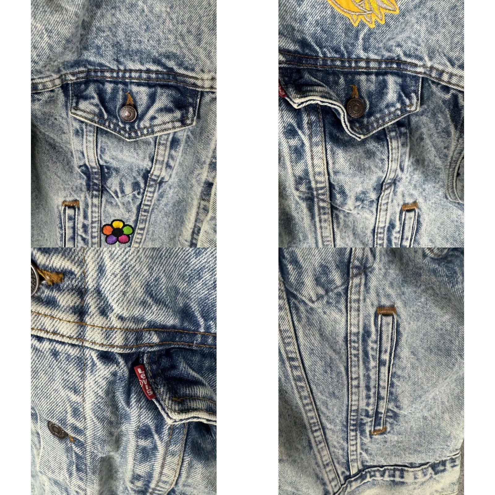 Levi's VINTAGE Levi's Jacket Mens L Denim Trucker Sun Flower 70507 90s Hippie Casual Button Front Embroidered Pockets Size US L / EU 52-54 / 3 - 8 Thumbnail