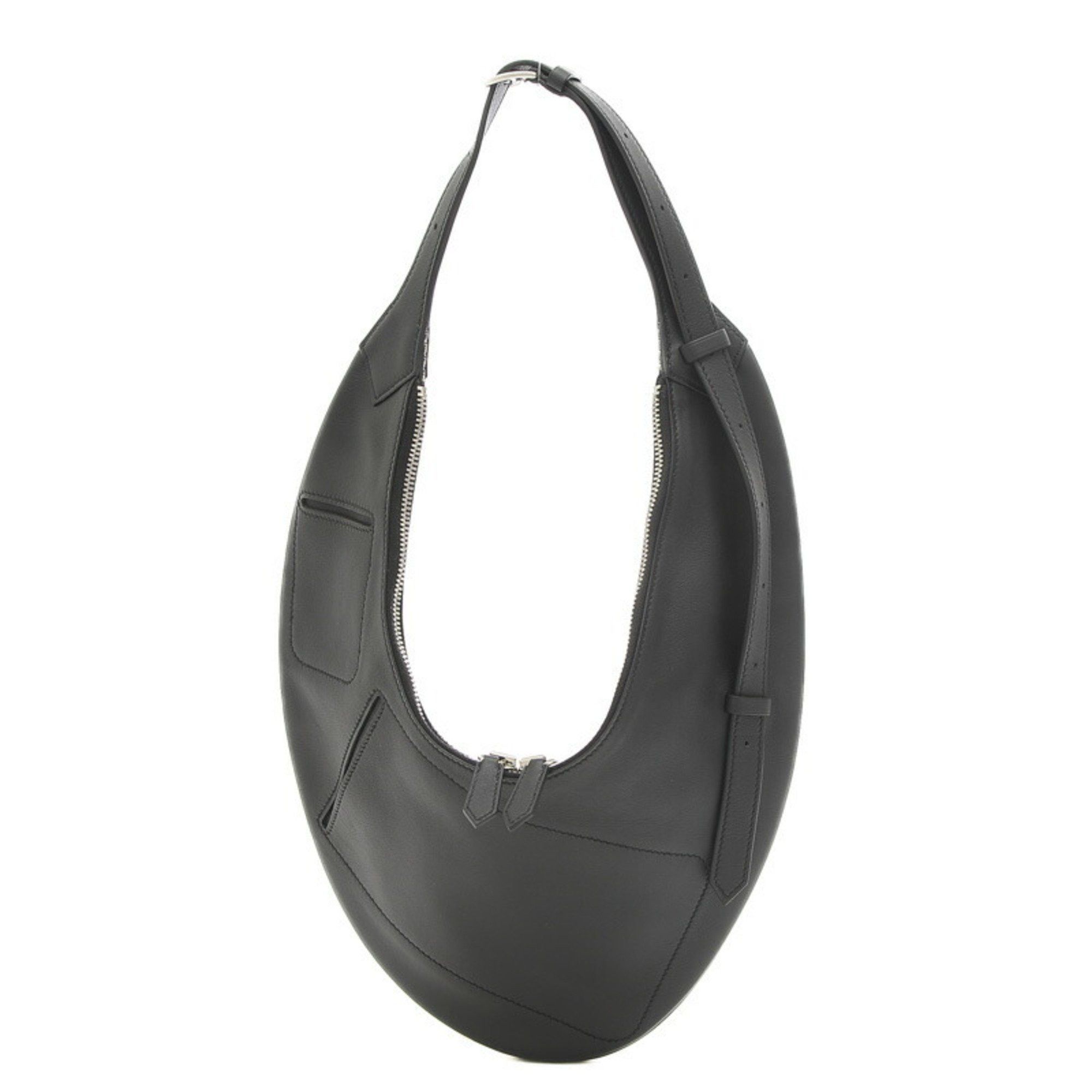image of Hermes Buddy Pocket Shoulder Body Bag Canvas Leather Black Gray B Engraved, Women's