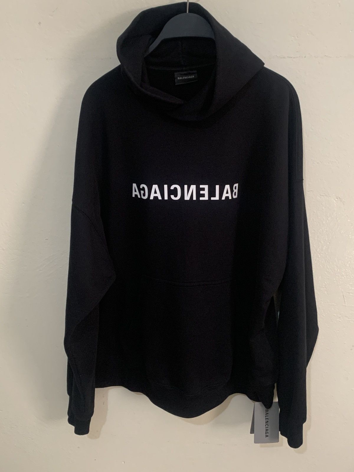 Balenciaga Black Hoodie - Reversed Logo - Size 1
