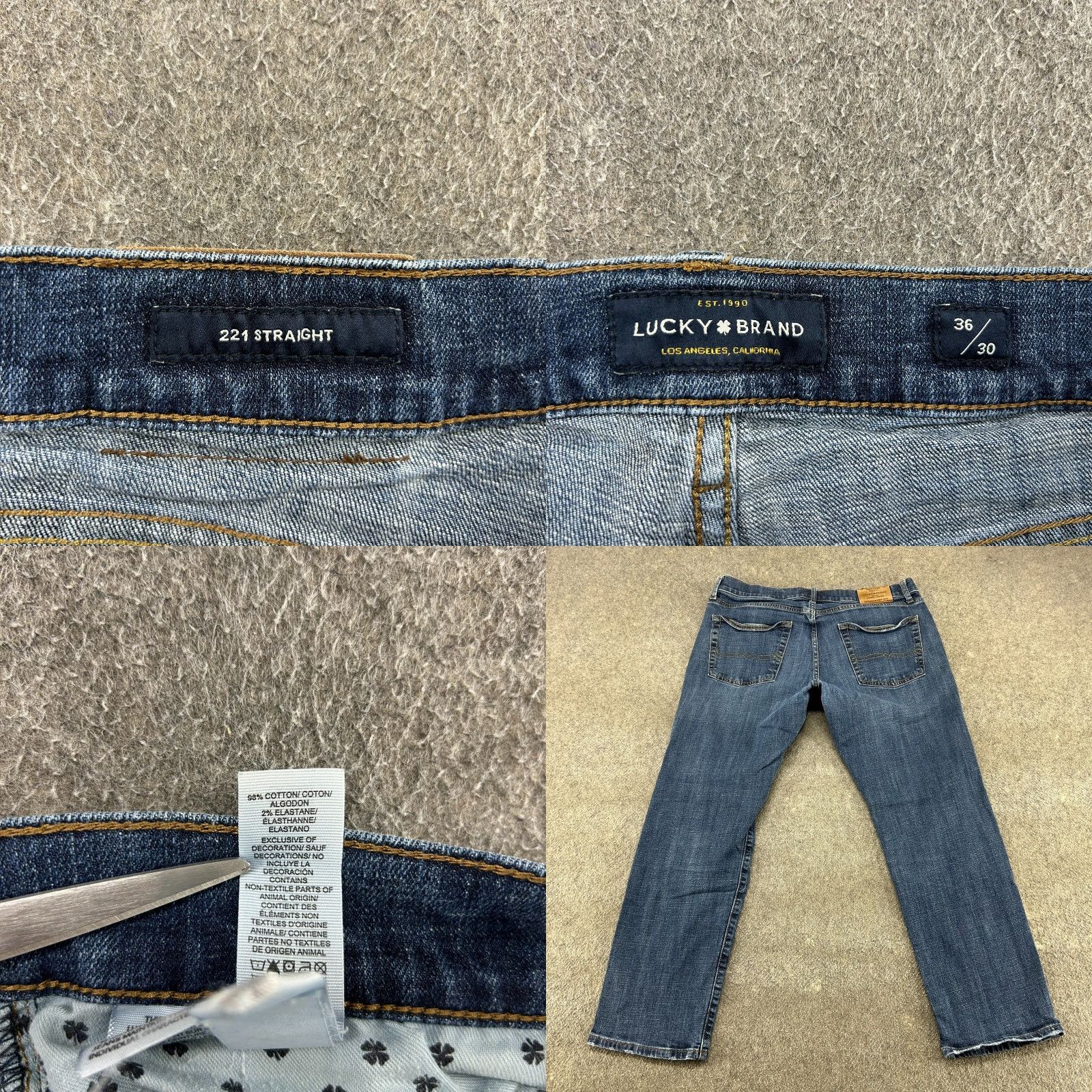 Lucky Brand Lucky Brand Jeans Men 36x30 Blue 221 Straight Leg Dark Wash Denim Distressed Vintage No (Professional) Size US 36 / EU 52 - 8 Thumbnail