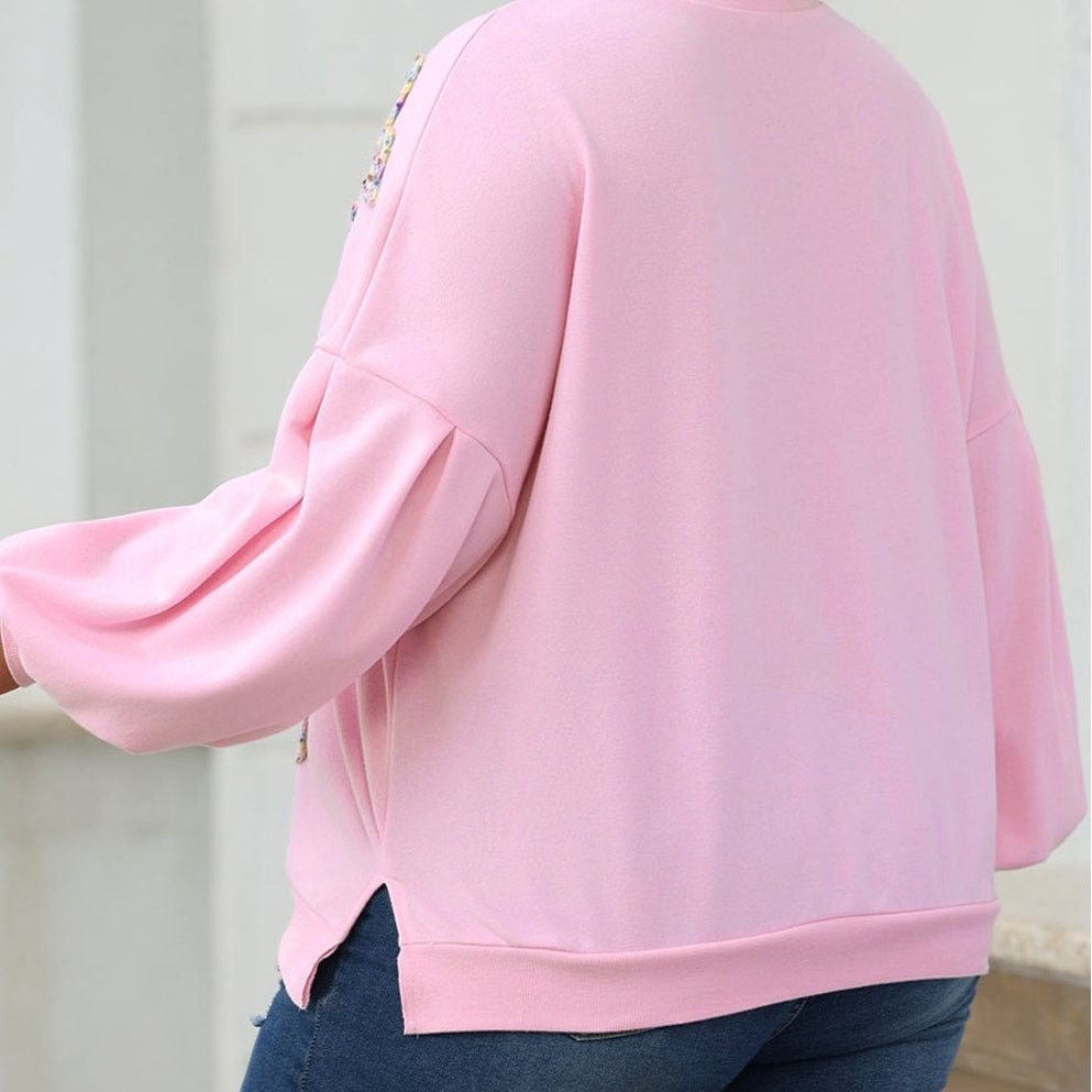 Other Embroidered Bow Lantern Sleeve Oversized Pullover Sweatshirt Size M / US 6-8 / IT 42-44 - 3 Thumbnail