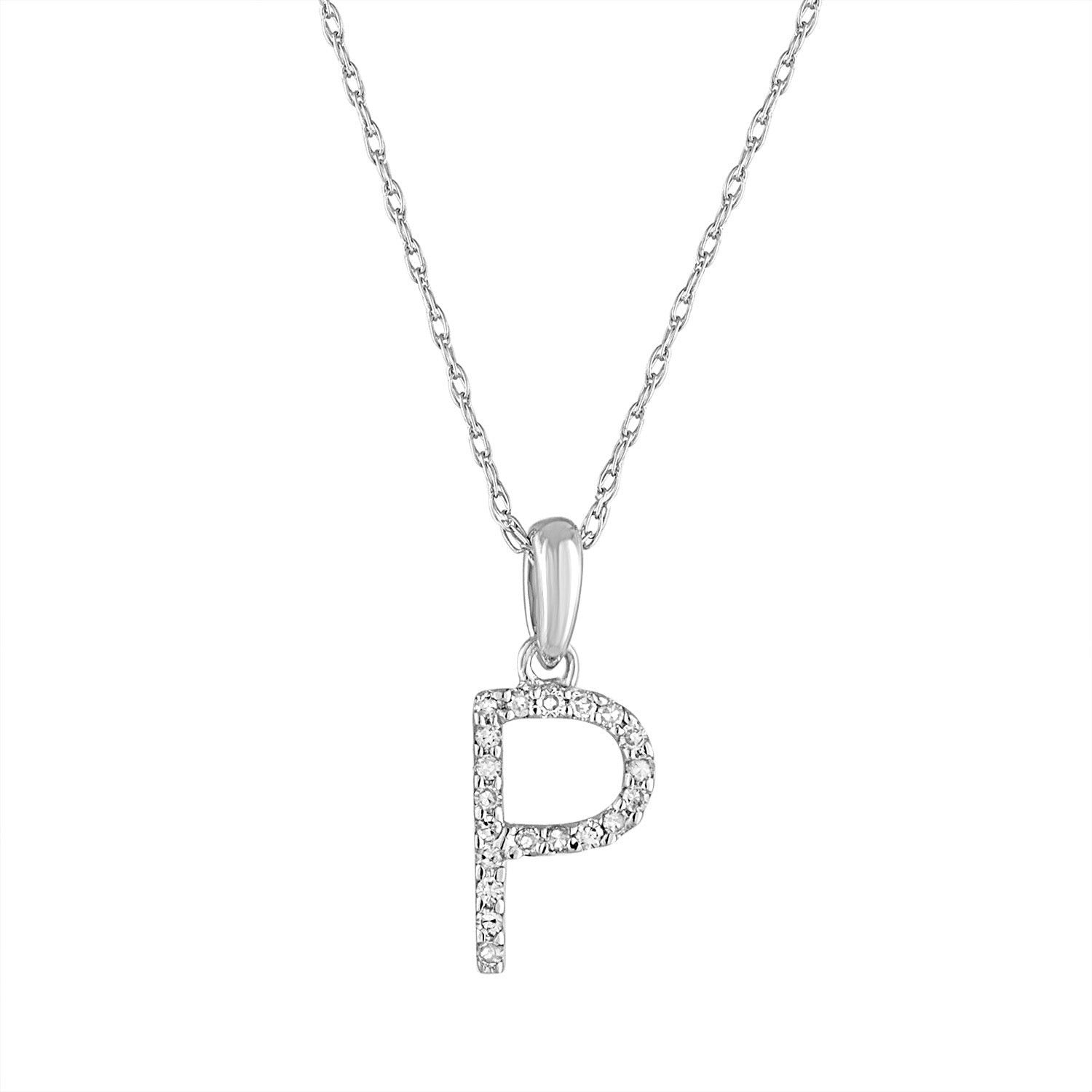 image of Tiffany Co 14K White Gold & Diamond Initial Necklace- P, Women's