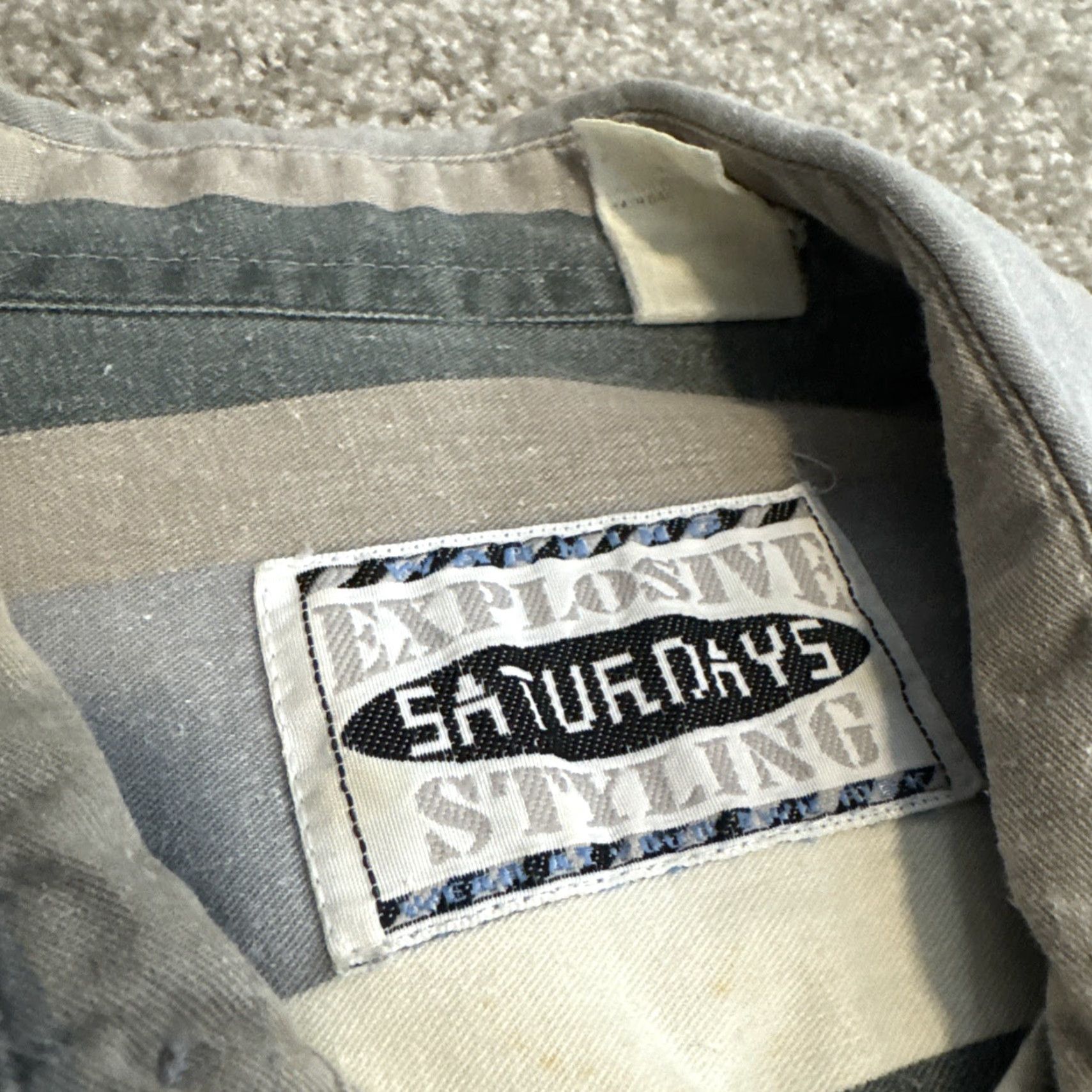 Vintage VTG Explosive Saturday Styling Button-Down Shirt Striped Green Grey M Men Long Sleeve Button Up Shirt Regular Size M Women? No, Men. Size US M / EU 48-50 / 2 - 3 Thumbnail
