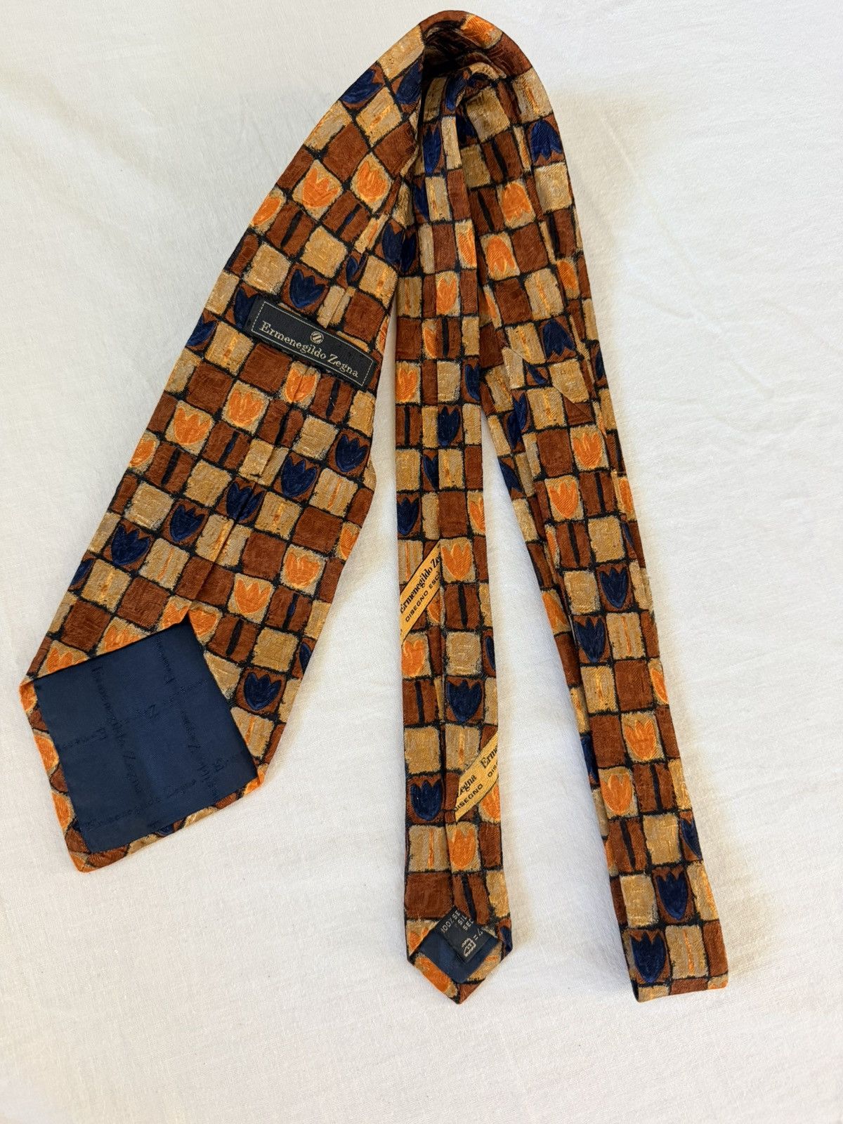 Ermenegildo Zegna Ermenegildo Zegna Silk Tie Brown Orange Blue Jacquard 59” Size ONE SIZE - 3 Thumbnail