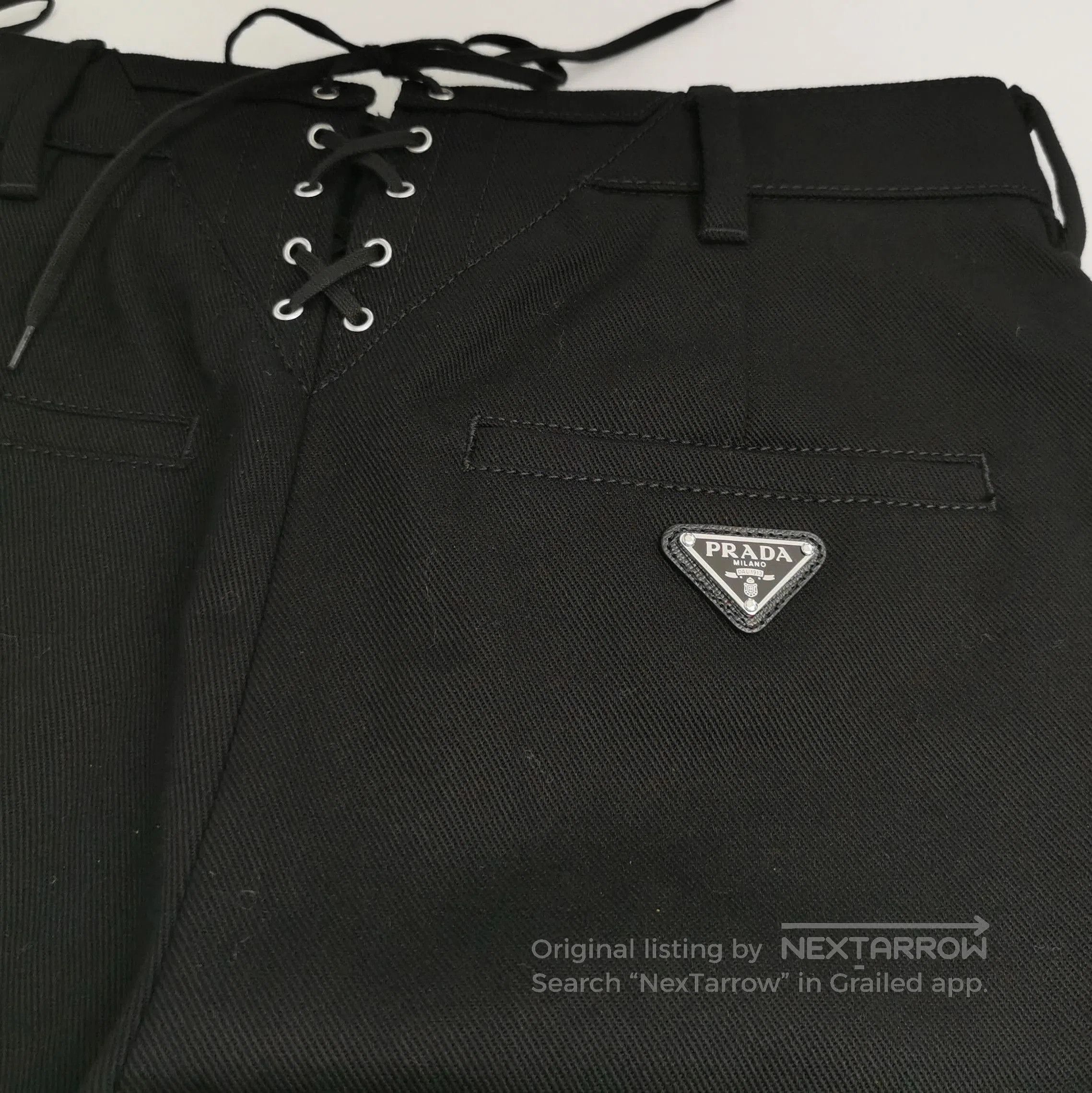 Prada Prada Black Cotton Triangle Logo Trousers Size 36 . Size 22" - 3 Thumbnail