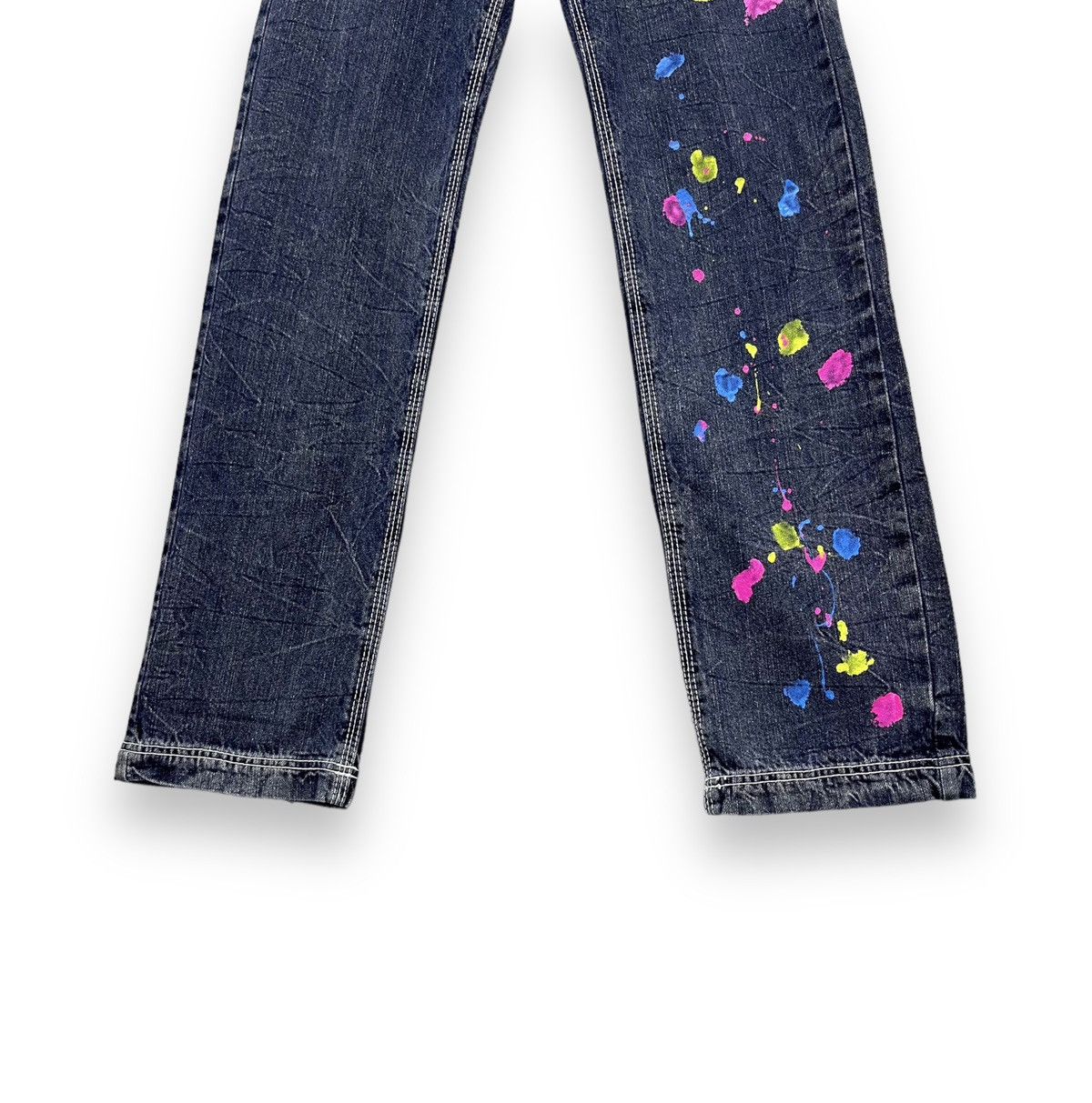 Rockstar Games 💀Vtg BATSU STUDIO Rock Star Multicolor Splash Painted Jeans Size US 29 - 2 Thumbnail