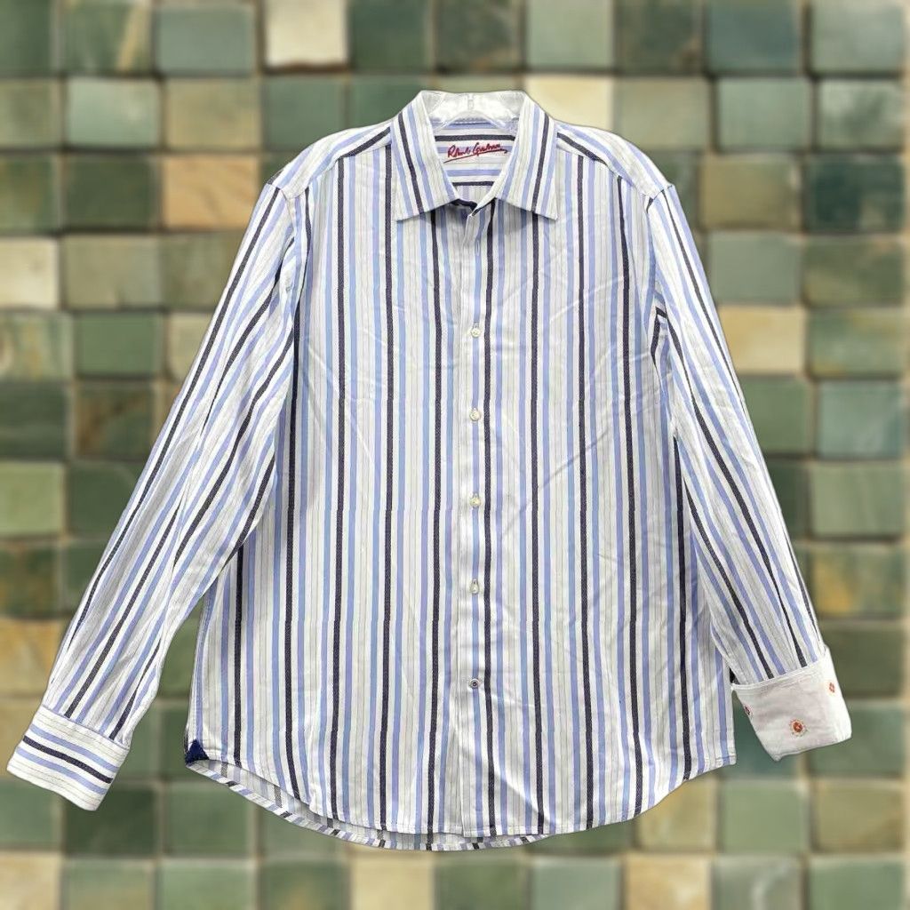 Robert Graham Robert Graham Shirt Adult XL Blue Striped Flip Cuff Button Down Long Sleeve Mens Size US XL / EU 56 / 4 - 1 Thumbnail