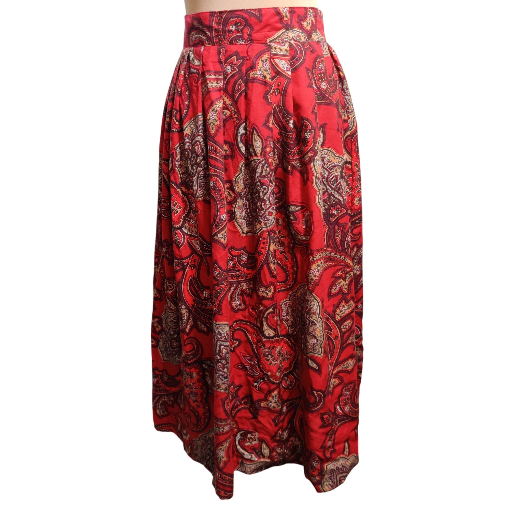 Vintage Kathie Lee 10 Vintage Red Paisley High Waist Midi to Maxi Sk Size 32" / US 10 / IT 46 - 1 Thumbnail