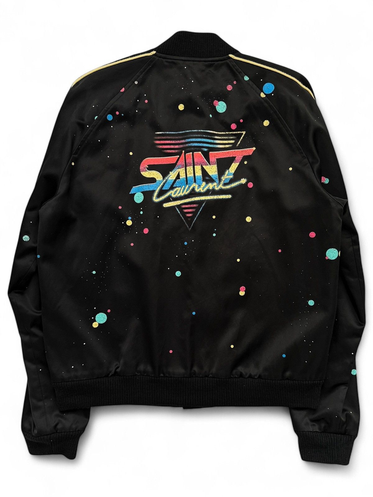 Saint Laurent Paris 2019 Black Galaxy Logo Souvenir Teddy Satin Bomber Size US M / EU 48-50 / 2 - 1 Thumbnail