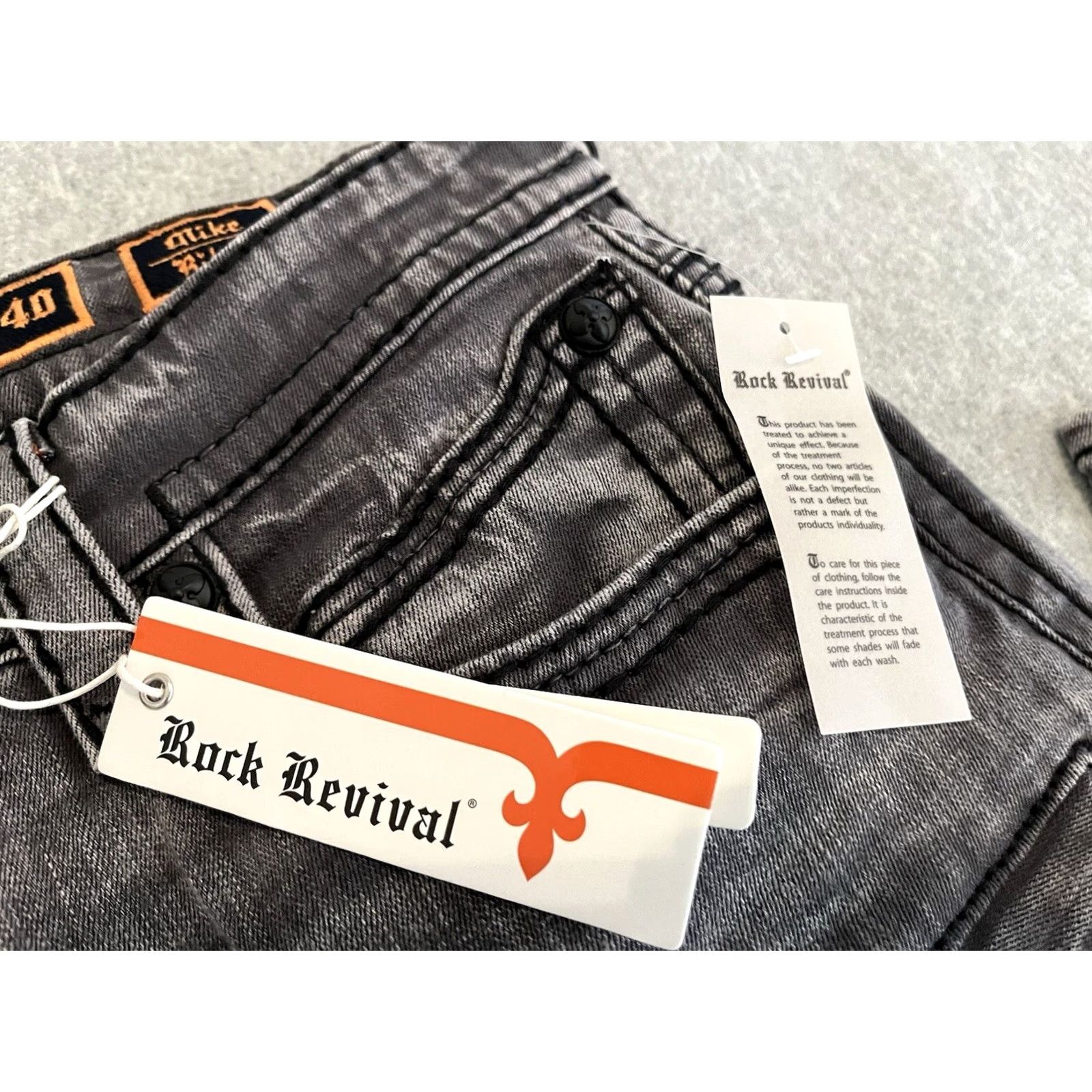 Vintage Rock Revival Jeans Distressed Biker Denim Mens 40x34 Gray NWT Size US 40 / EU 56 - 3 Thumbnail
