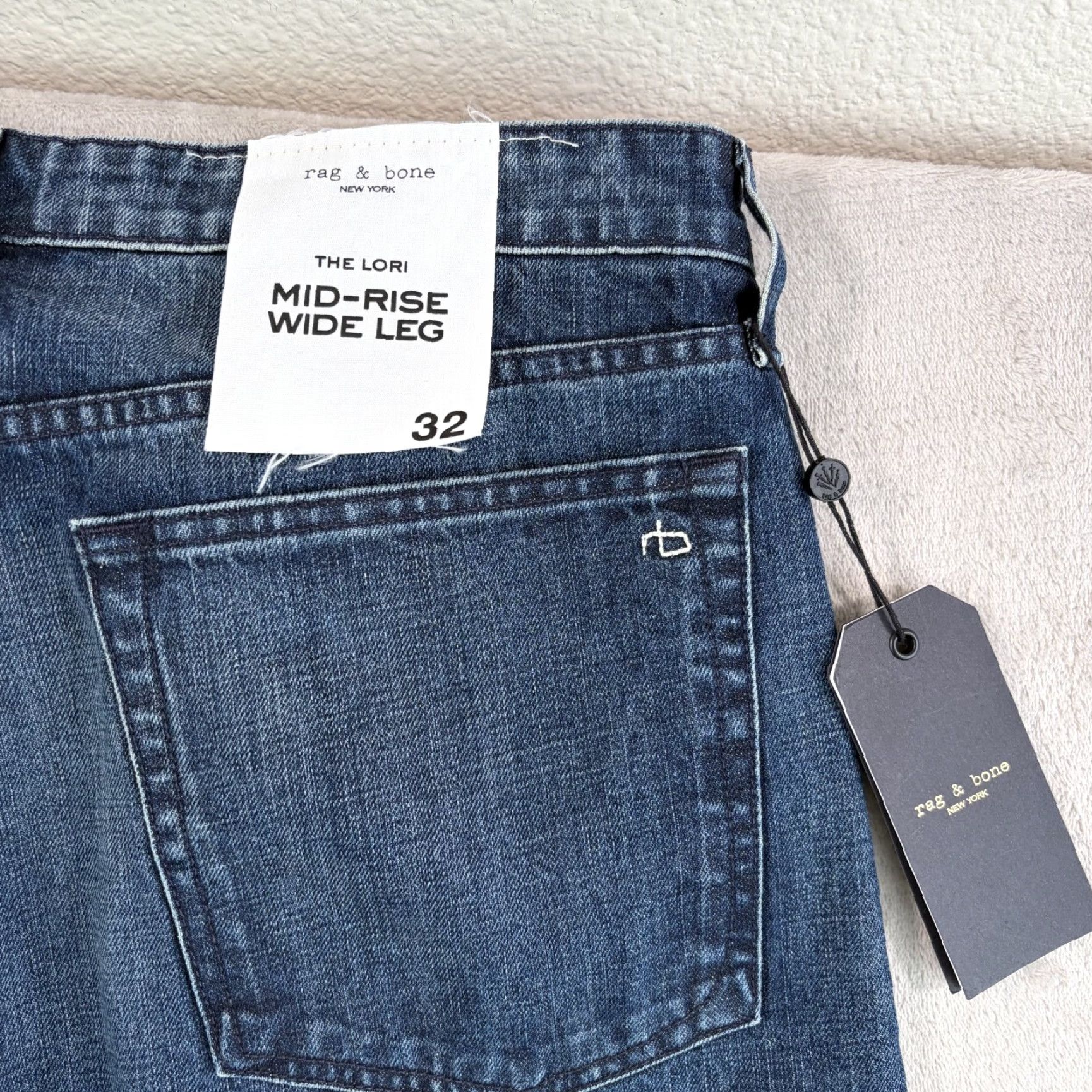 Rag & Bone Rag & Bone Lori Mid-Rise Wide Leg Jeans in Dark Wash Blue Women 32 Made USA NWT 78 Size ONE SIZE - 6 Thumbnail