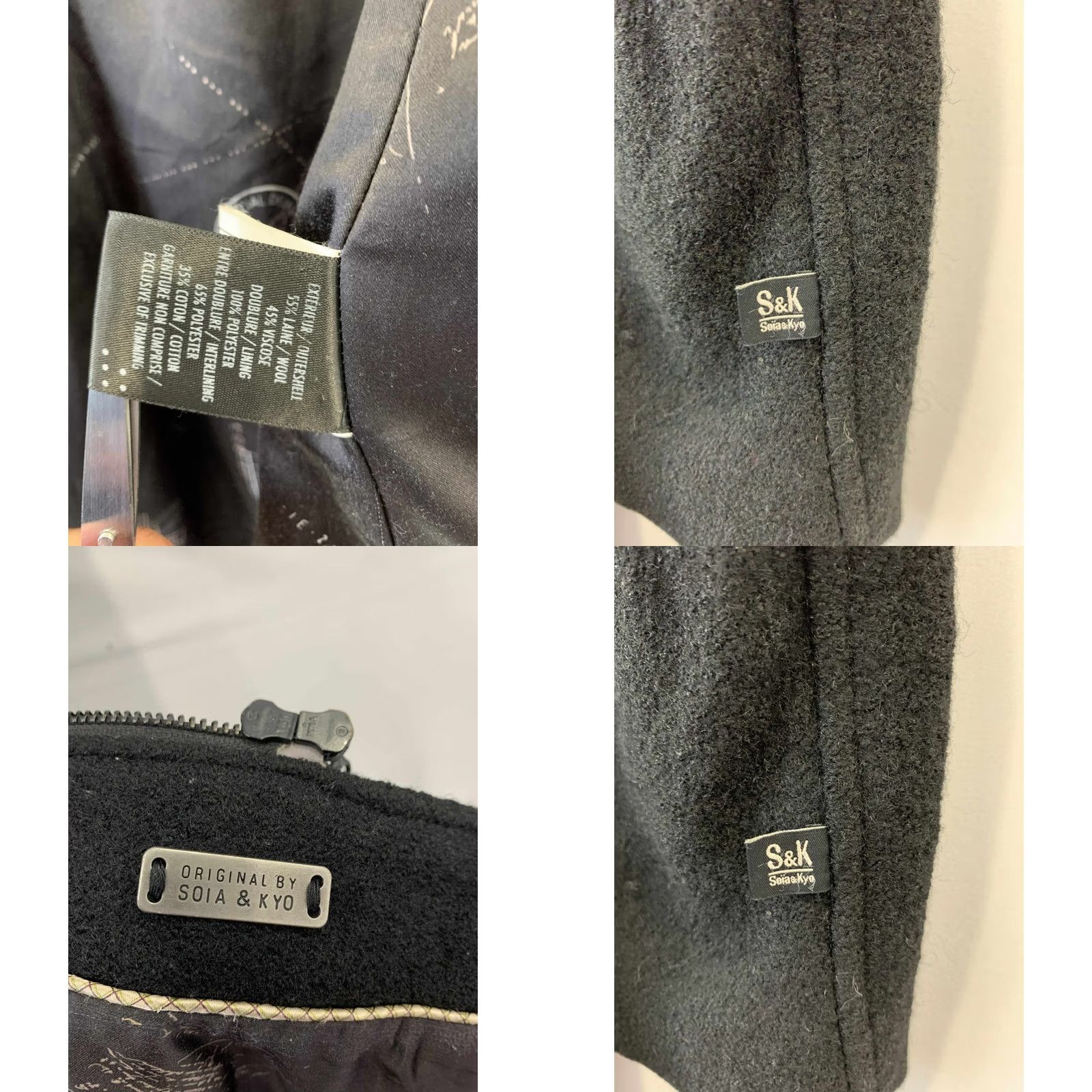 Vintage Soia & Kyo Women’s Wool Blend Coat Jacket Zip Front Funnel Neck Size M Black Womens Coat Size M / US 6-8 / IT 42-44 - 8 Thumbnail