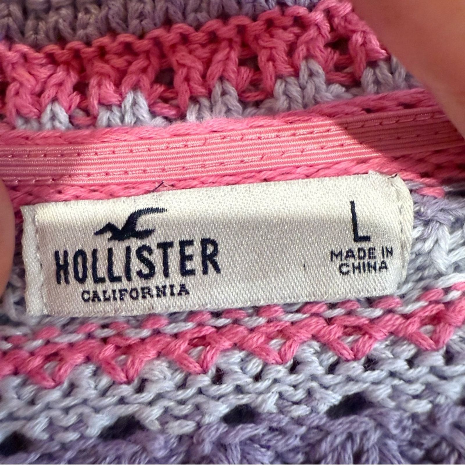 Hollister Hollister Crochet Striped Knit Crop Top Women’s Large Pink Size L / US 10 / IT 46 - 5 Thumbnail