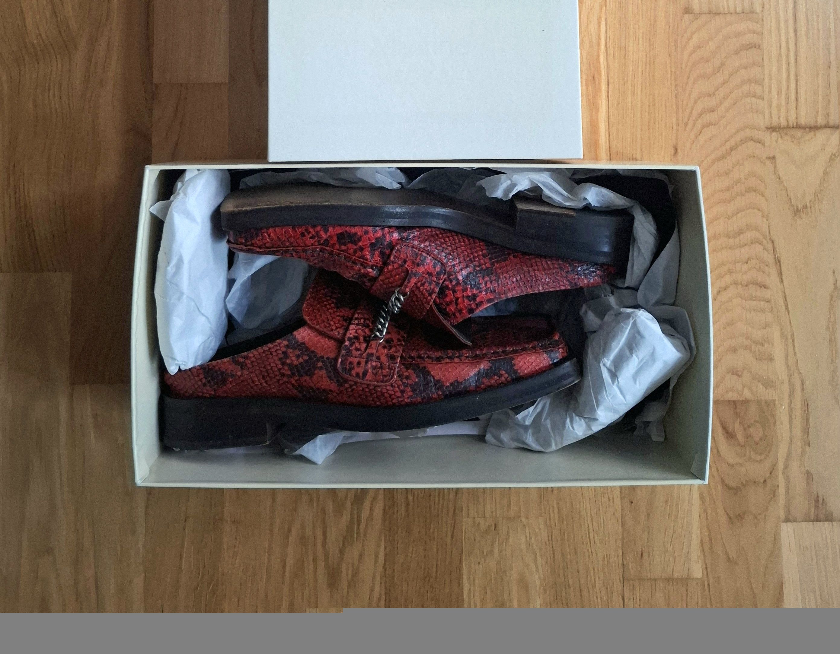 Martine Rose Red leather snake-print mule loafers Size US 9 / EU 42 - 10 Thumbnail