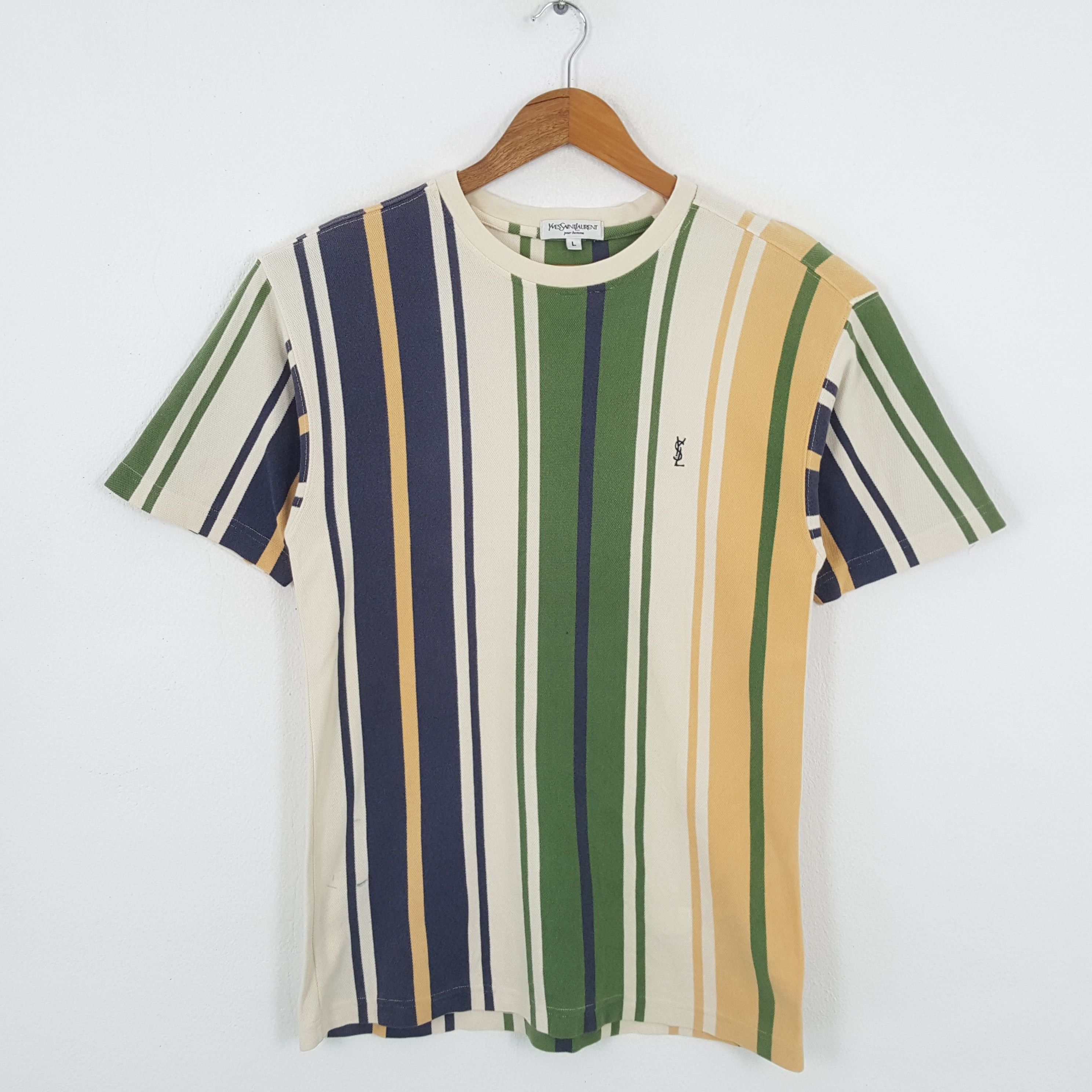 Vintage YVES SAINT LAURENT Italian Brand Stripe T-Shirt 【Yves