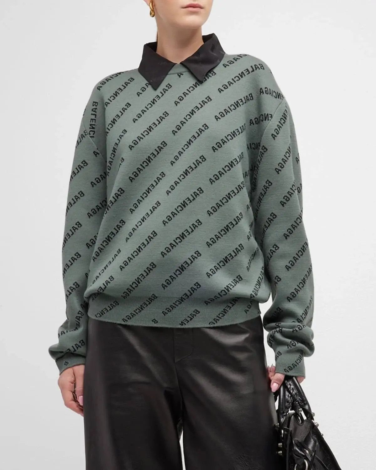 Balenciaga o1s1wg110225 Mirror Mini Allover Logo Sweaters Medium Fit Size M / US 6-8 / IT 42-44 - 2 Thumbnail
