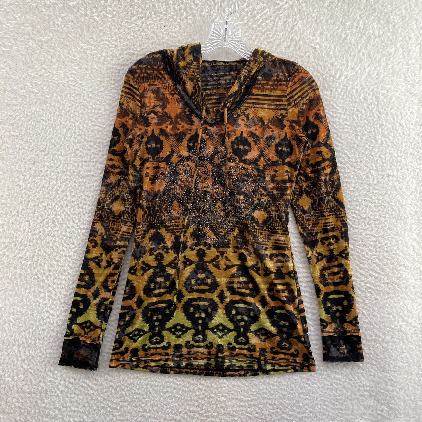 Vintage VINTAGE Y2K Hoodie Sweater Top Shirt Orange Boho Fairy Grunge Womens S/M Size S / US 4 / IT 40 - 2 Thumbnail