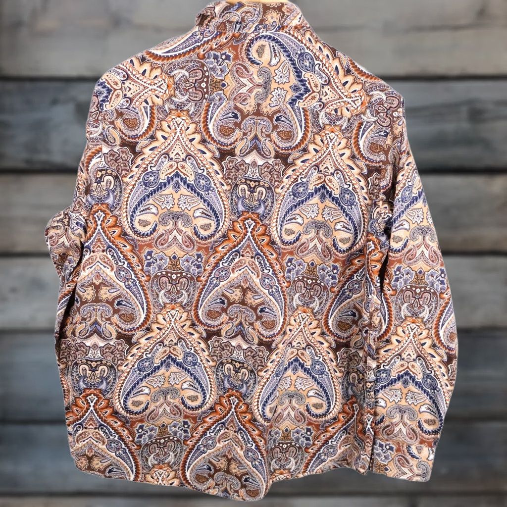 Tasso Elba Tasso Elba Paisley Shirt Men's Large Brown Blue Tapestry Boho Hippie Cotton Size US L / EU 52-54 / 3 - 1 Thumbnail