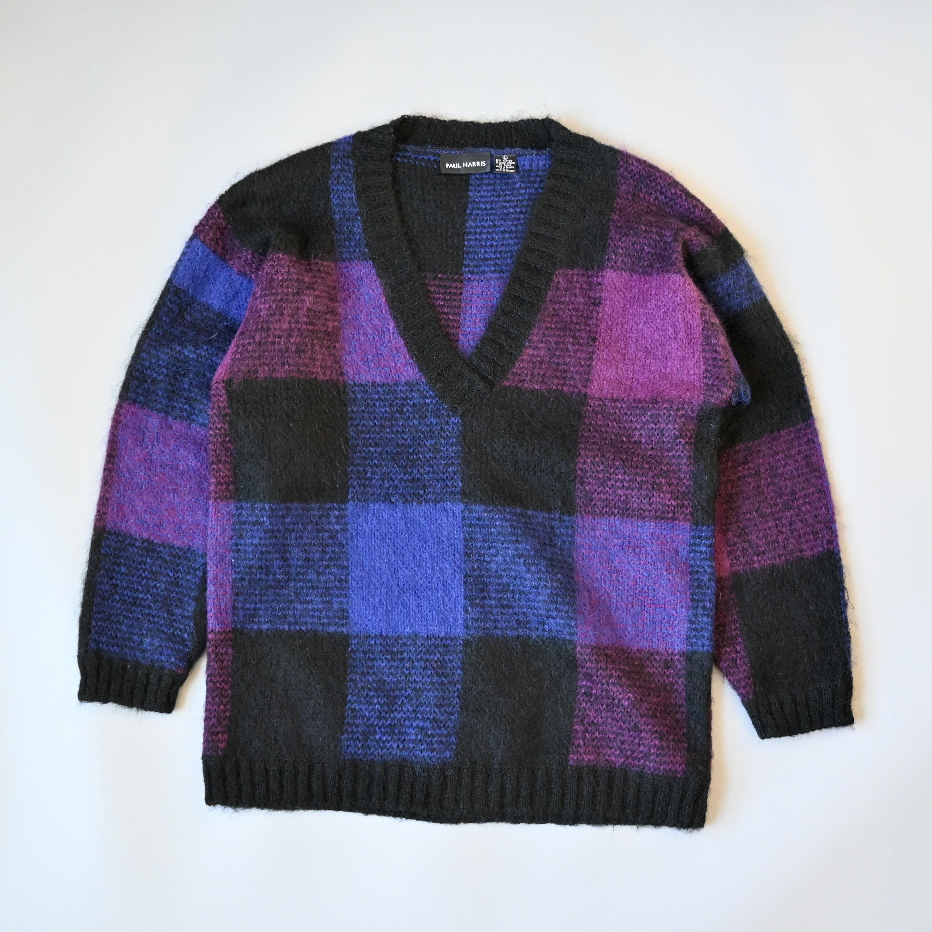 Vintage 1990s PAULHARRIS black&purple panel mohair-mix sweater Size L / US 10 / IT 46 - 2 Thumbnail