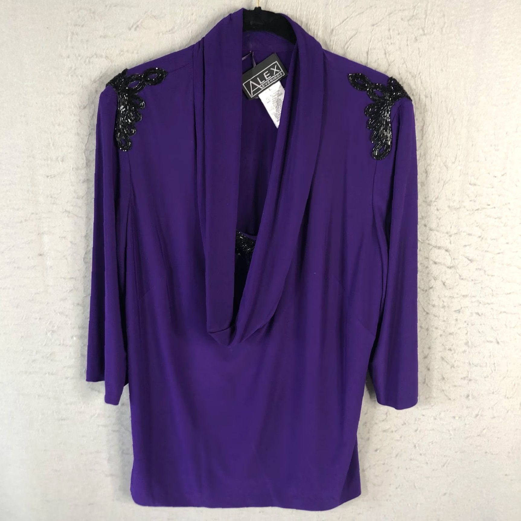 Alex Evenings Alex Evenings Top Womens Large Purple Cowl Neck Beaded Shoulder Elegant Blouse Size L / US 10 / IT 46 - 3 Thumbnail