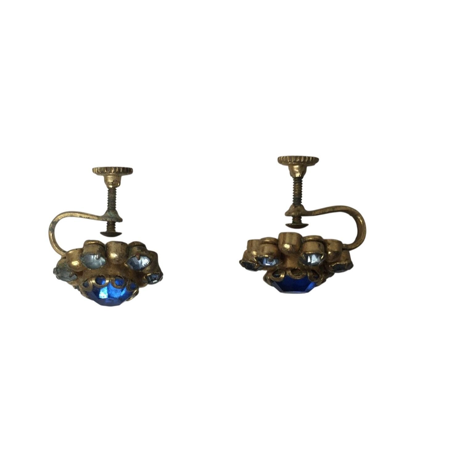 Other Women's Gold Tone Screw Back Earrings with Blue Rhinestones Size ONE SIZE - 2 Thumbnail