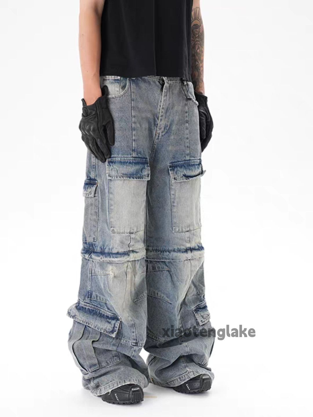 Jean Washed faded loose baggy skate hiphop cargo jeans Size US 34 / EU 50 - 5 Thumbnail