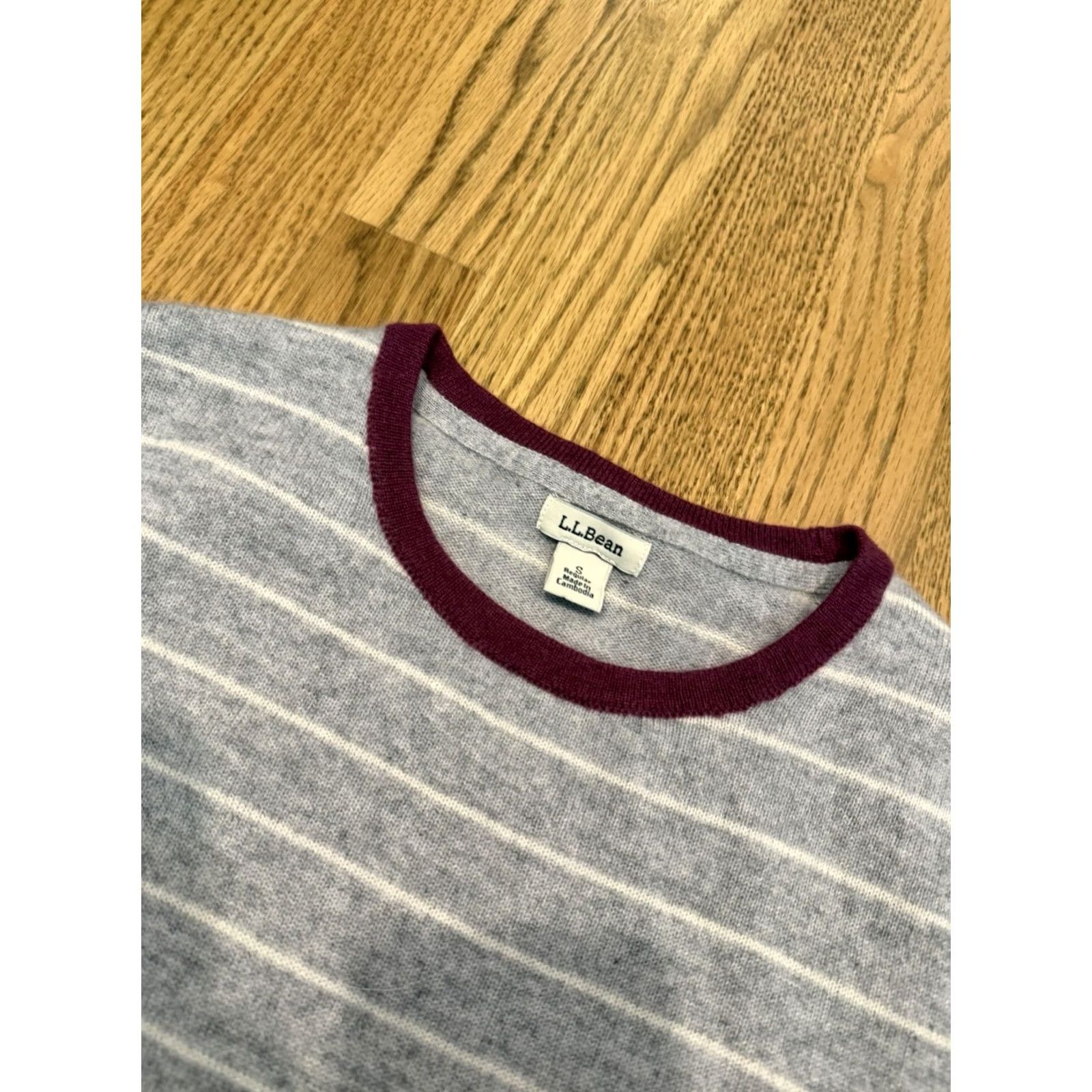 Vintage LL Bean Classic Cashmere Crewneck Sweater Women’s Size Small Grey Stripe Pullover 100% Size S / US 4 / IT 40 - 3 Thumbnail