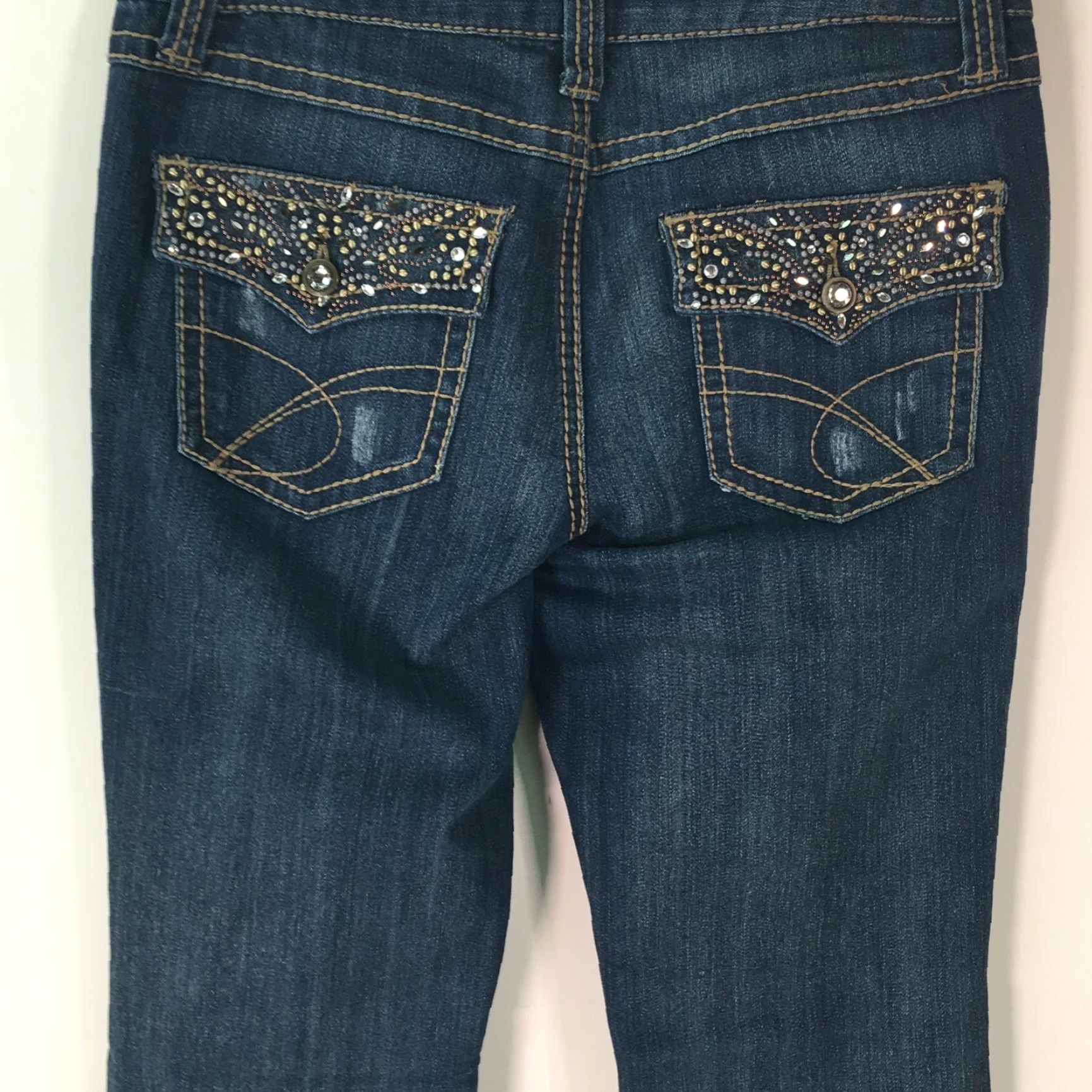Vintage INC Denim Women Stretch Rhinestone Pocket Regular Fit Boot Leg Blue Jeans Size 6 Size 28" / US 6 / IT 42 - 4 Thumbnail
