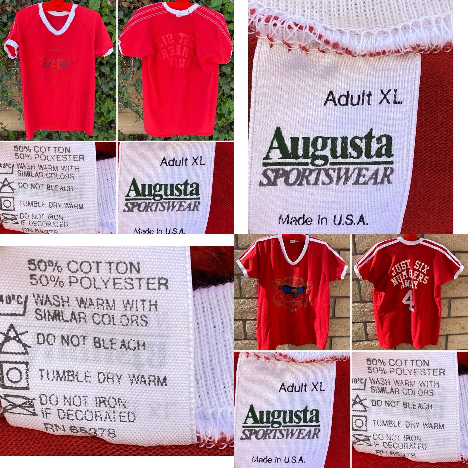 Augusta Sportswear VINTAGE Augusta Sportswear Cat Sunglasses Ringer Tee Red V Neck Stripe Graphic Shirt USA XL Men T-Shirt XS? Size US XL / EU 56 / 4 - 8 Thumbnail
