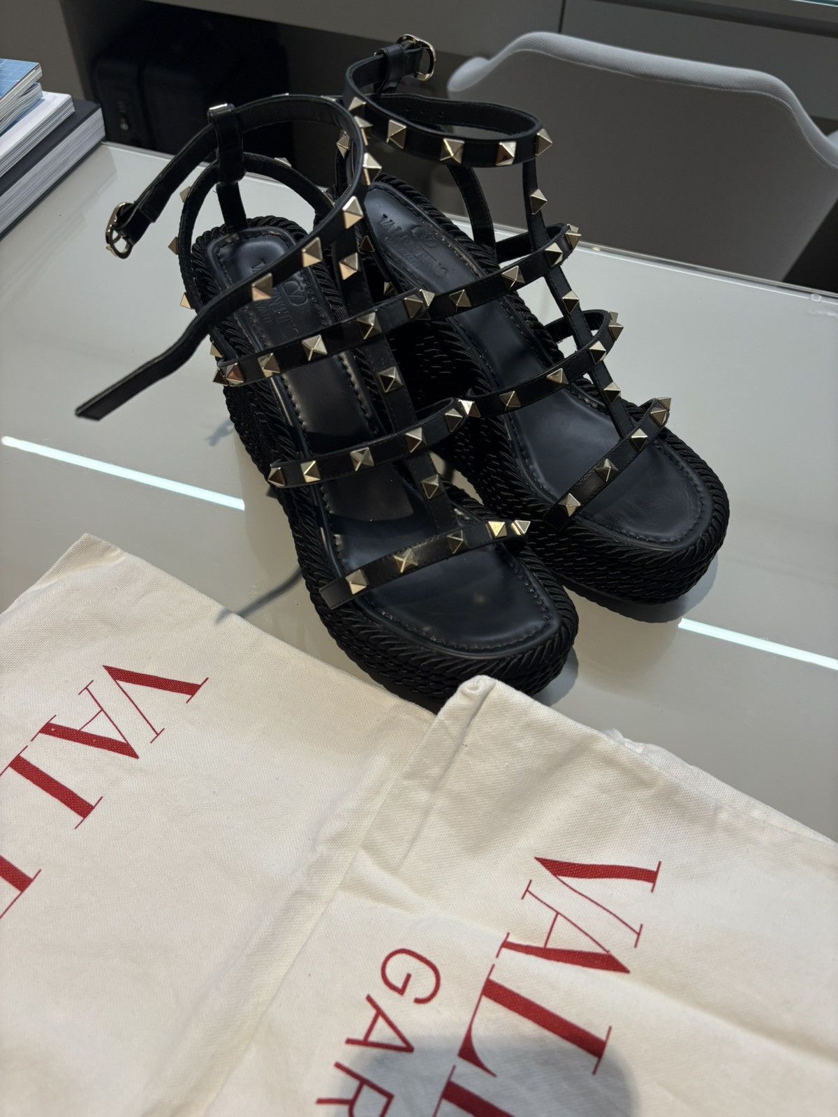 Valentino Valentino Rockstud Wedge Sandals with Calfskin Straps Size US 9 / IT 39 - 9 Thumbnail