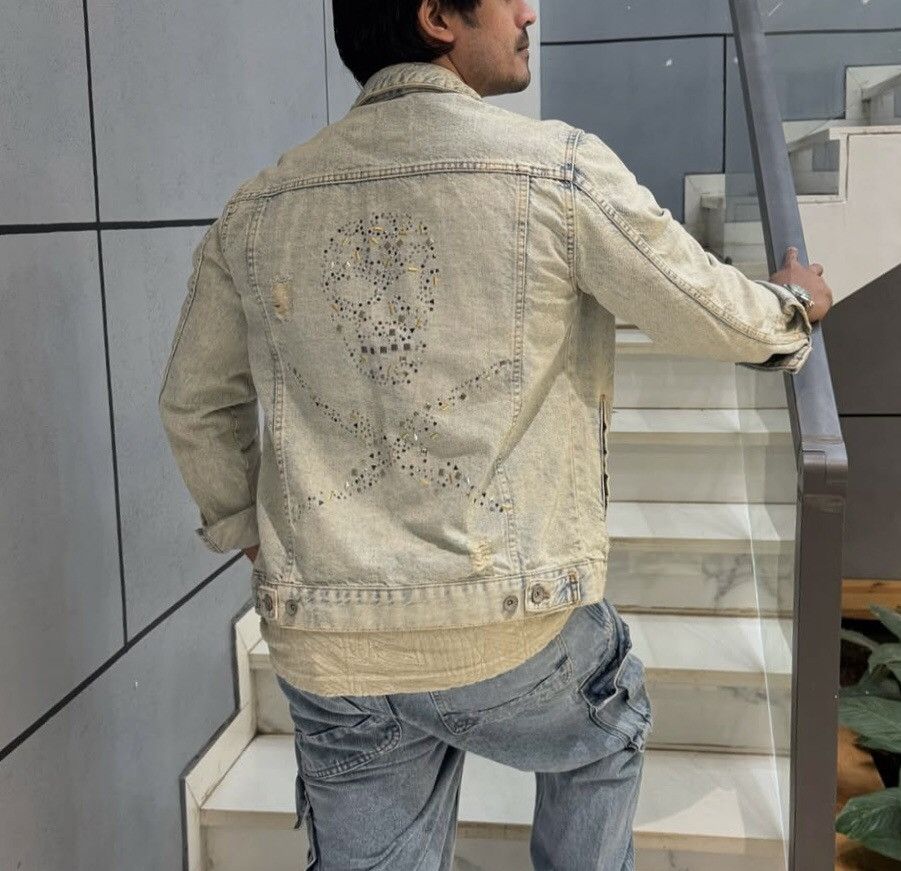 Zara Zara Mens Light Blue Studs Stones Skull Faded Wash Jacket Size US M / EU 48-50 / 2 - 1 Thumbnail